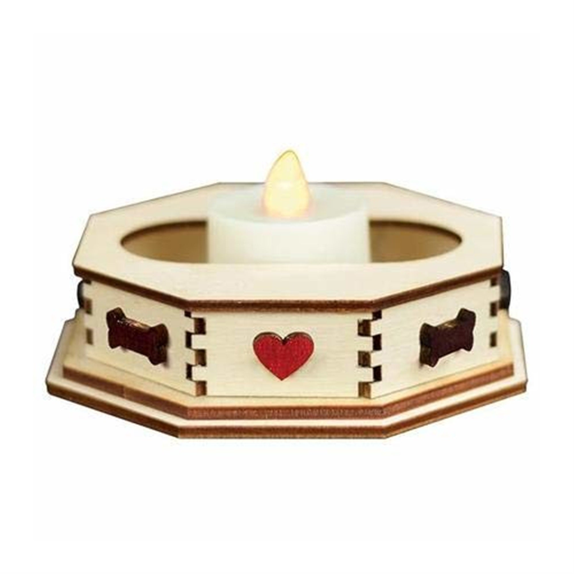 Old World Christmas Wooden Ginger Cottage Battery-Operated Tealight Display, Bone, Small, 4.25"