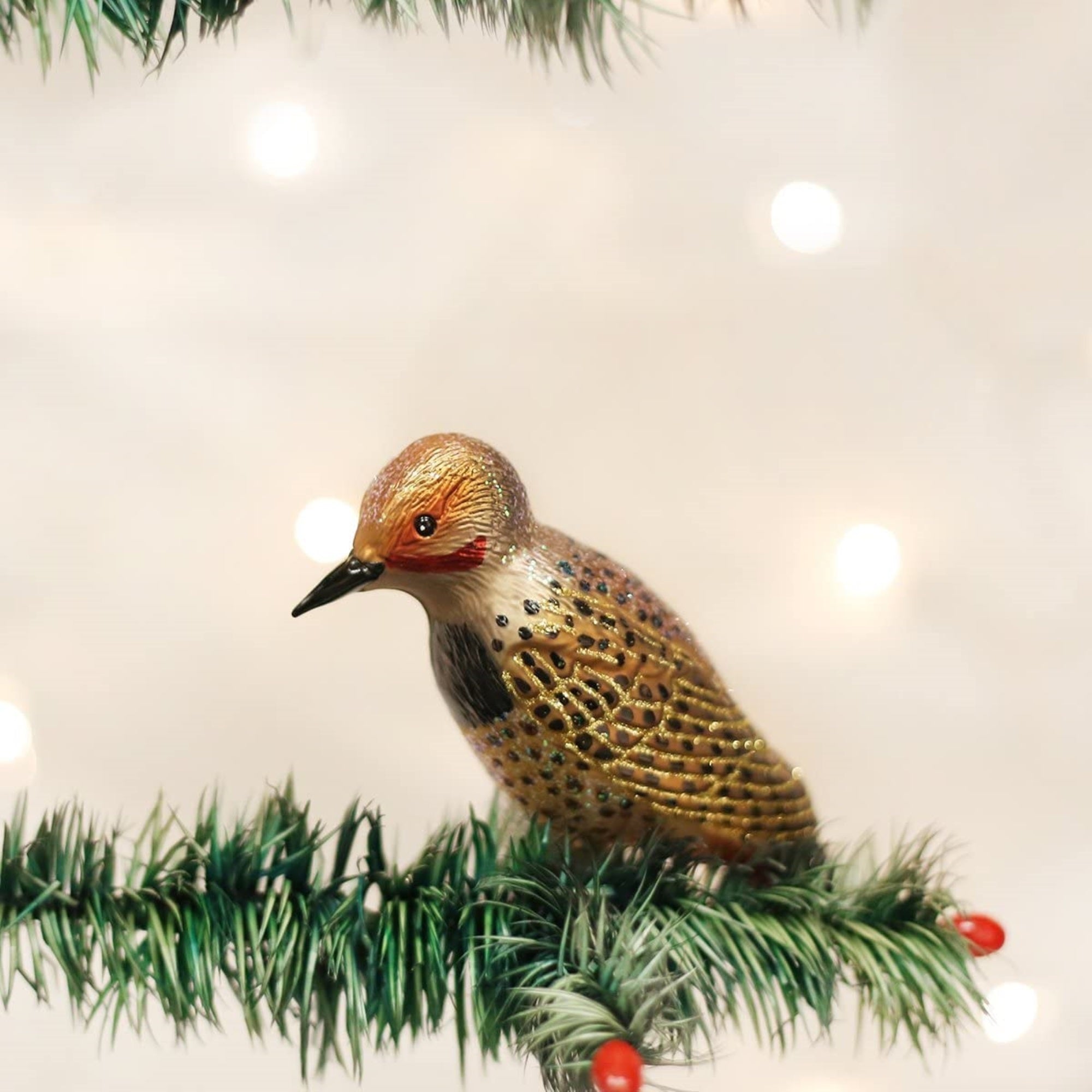 Old World Christmas Blown Glass Clip-On Ornament for Christmas Tree, Northern Flicker Bird