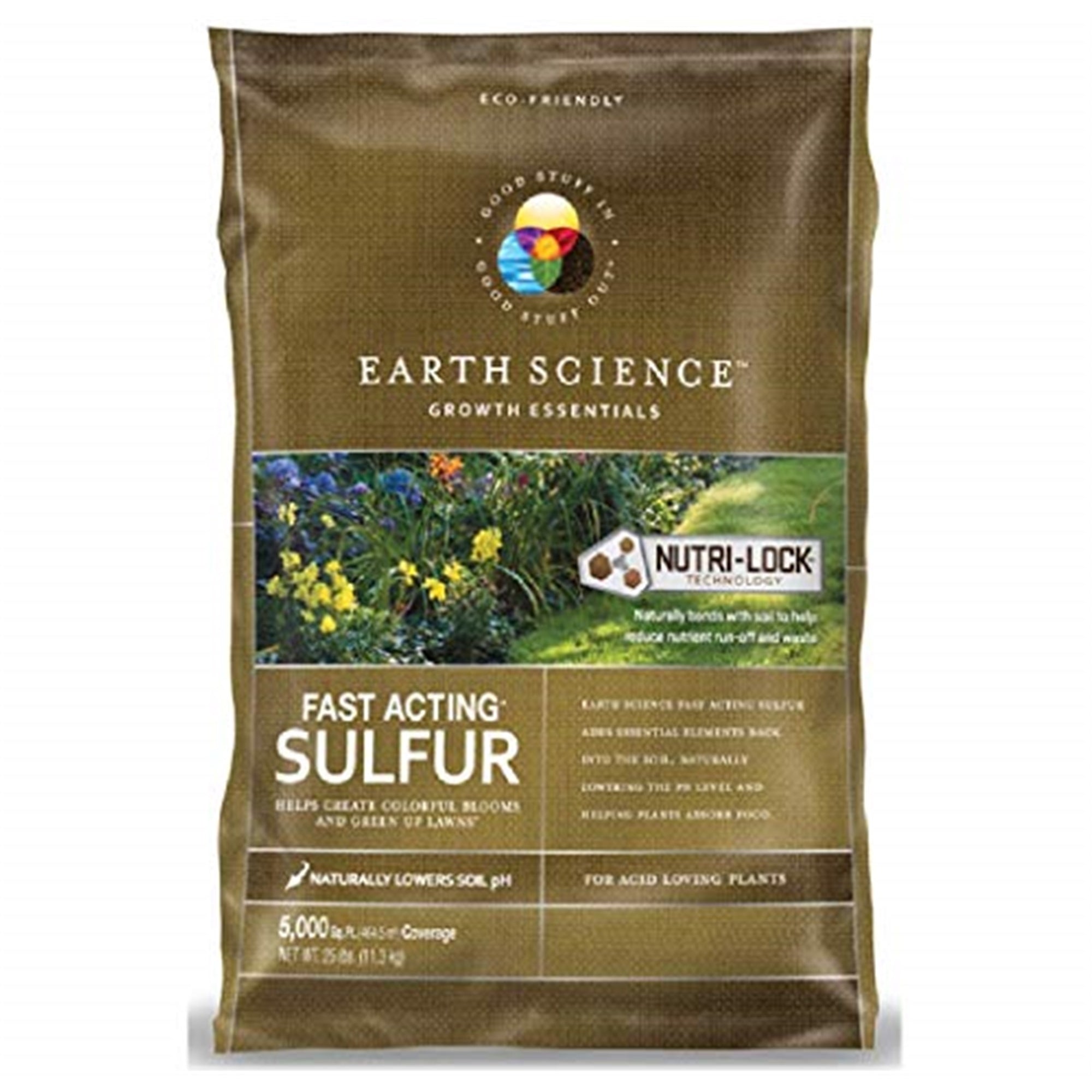 Earth Science Fast Acting Sulphur for Acid Loving Plants—Lowers Soil pH (Covers 5,000 sq ft) 25lb