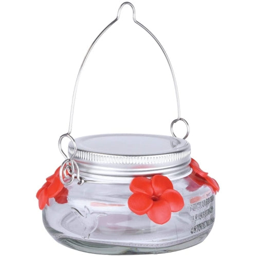 Nature’s Way Glass Mason Jar Hummingbird Feeder — 4 Feeding Ports — Easy Fill & Clean, 6 oz