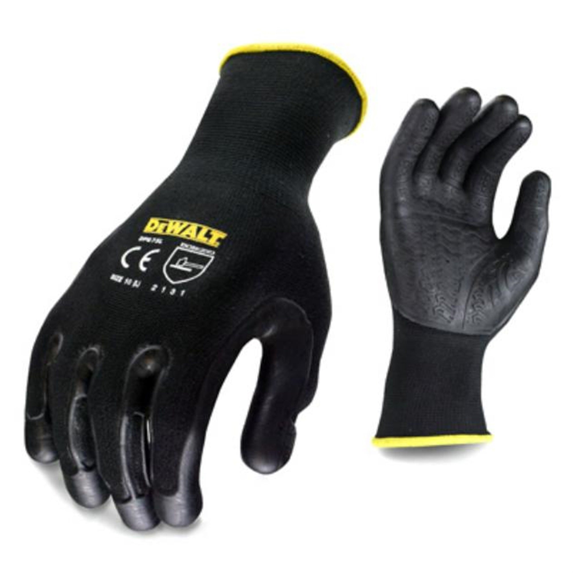 DeWalt Black Rubber Work Gloves with Textured Rubber Palm & Knuckle Protection, Large