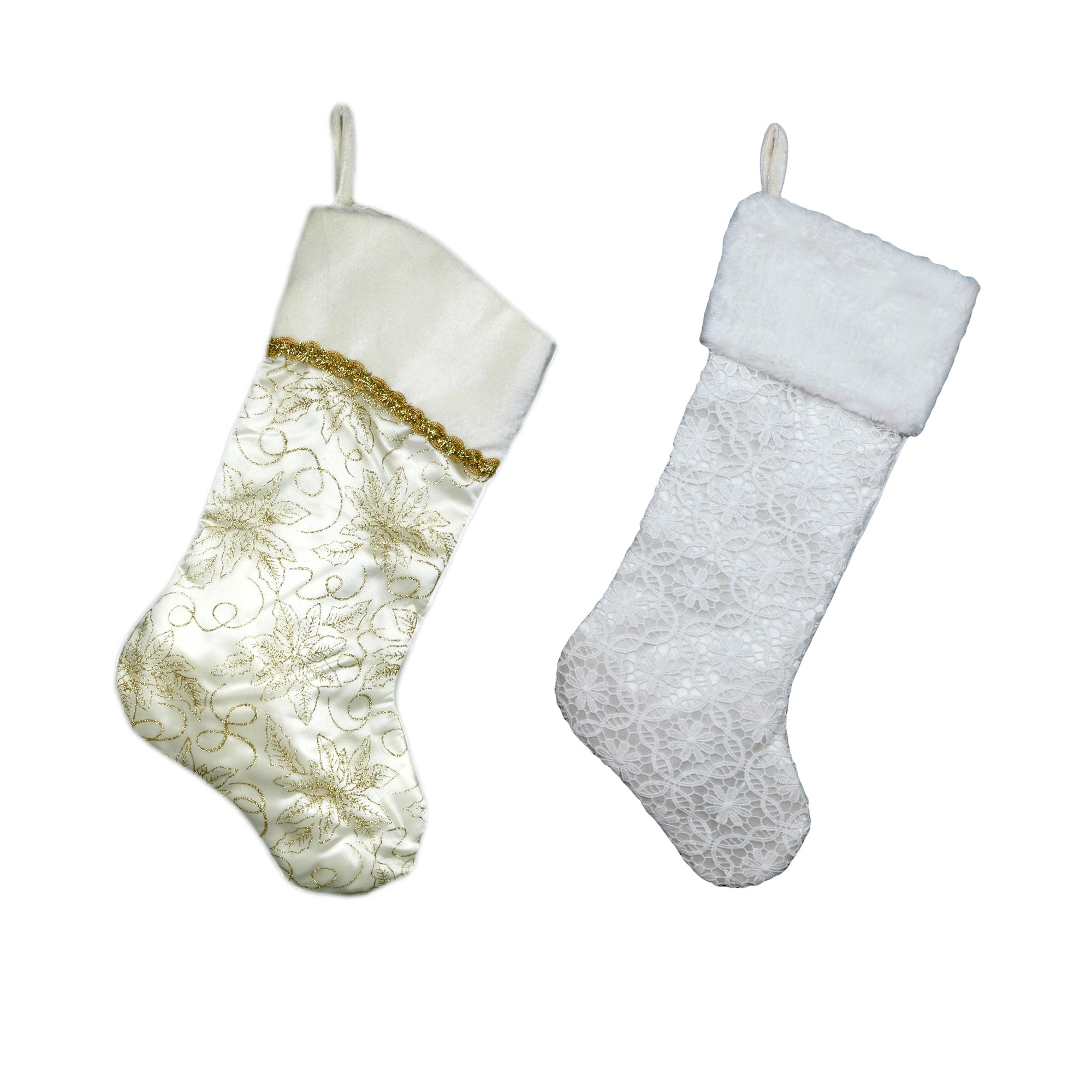 Long Hah Tai Embroidered Christmas Stockings, Silver and Gold, 2-Piece Set