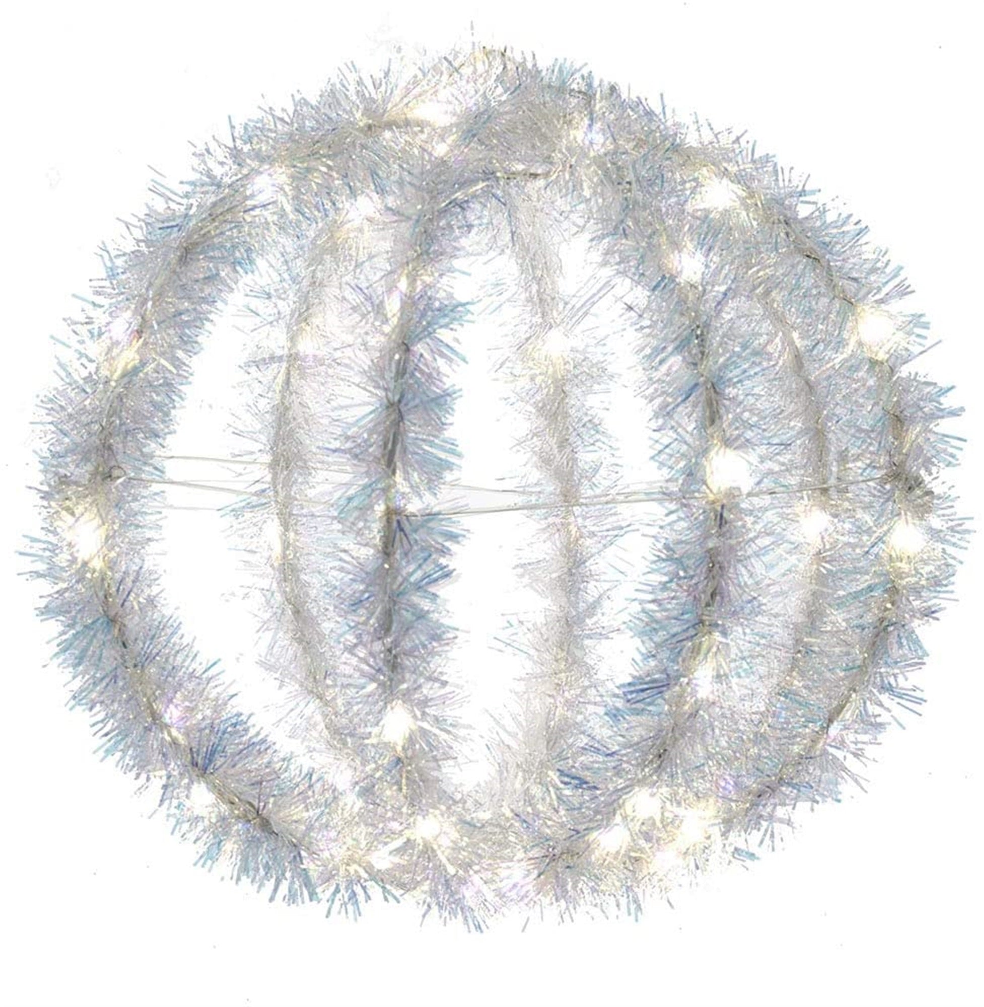 Kurt Adler Metal Fordable Tinsel Sphere, 64 Warm White LED Lights, Silver, 8"