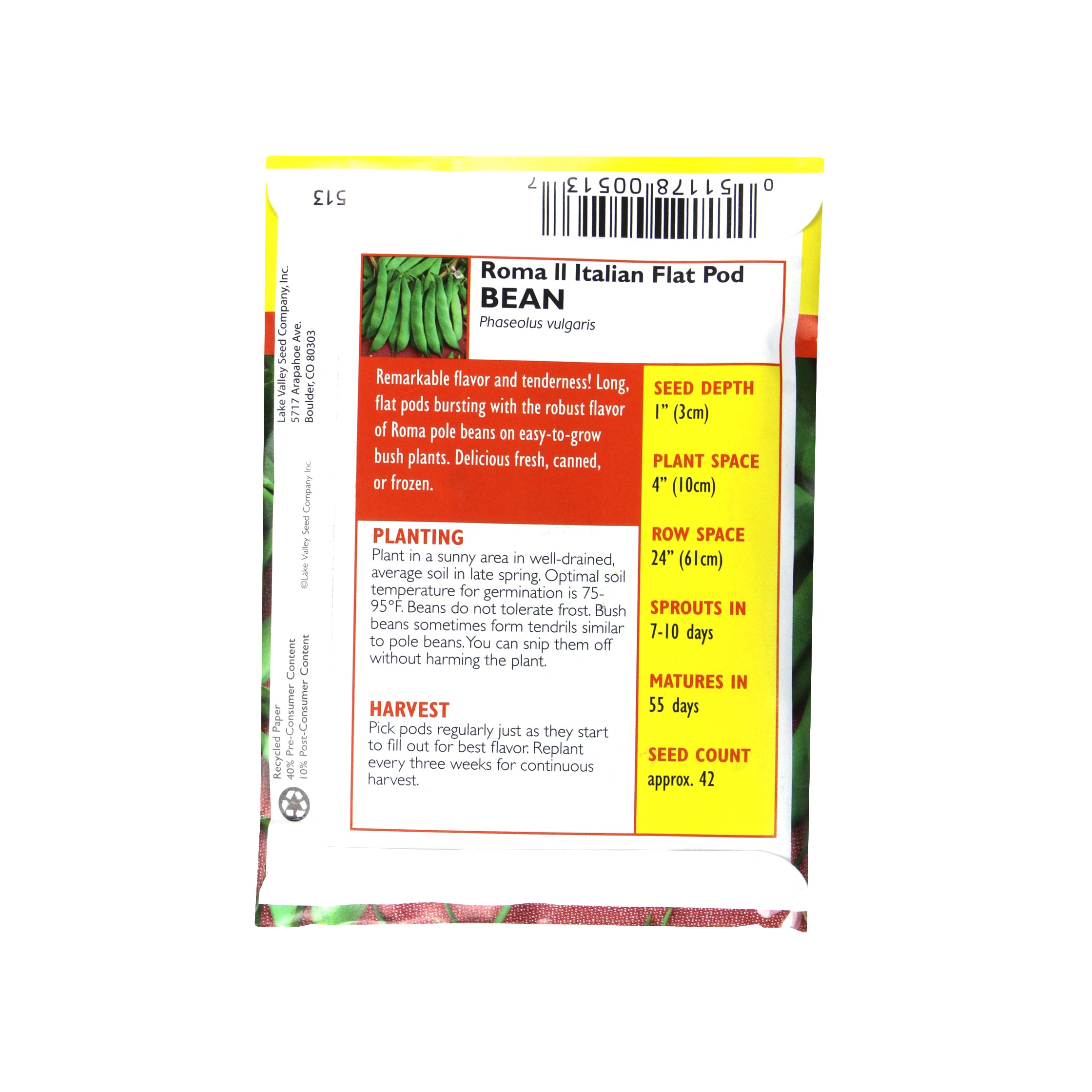 Lake Valley Seed Roma II Italian Flat Pod Bean Bush Vegetable