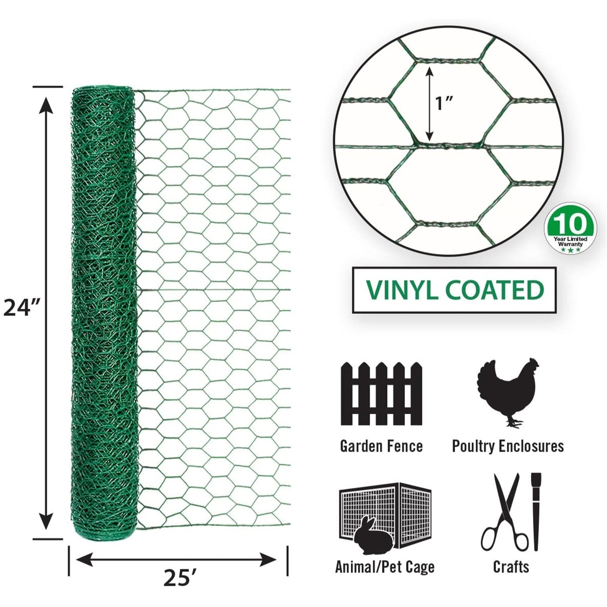 Garden Zone Poultry Netting 24 X 25' Steel Green Vinyl Coated