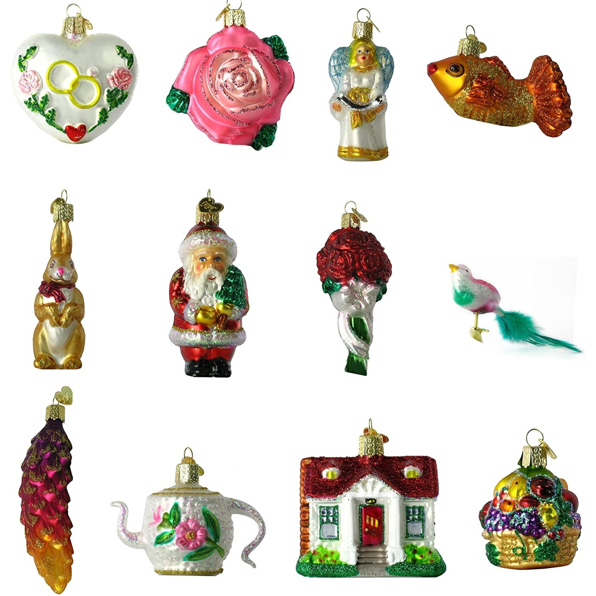 Old World Christmas Blown Glass Ornament for Christmas Tree, Bride's Collection in Lined Keepsake Box (12-Piece Set)