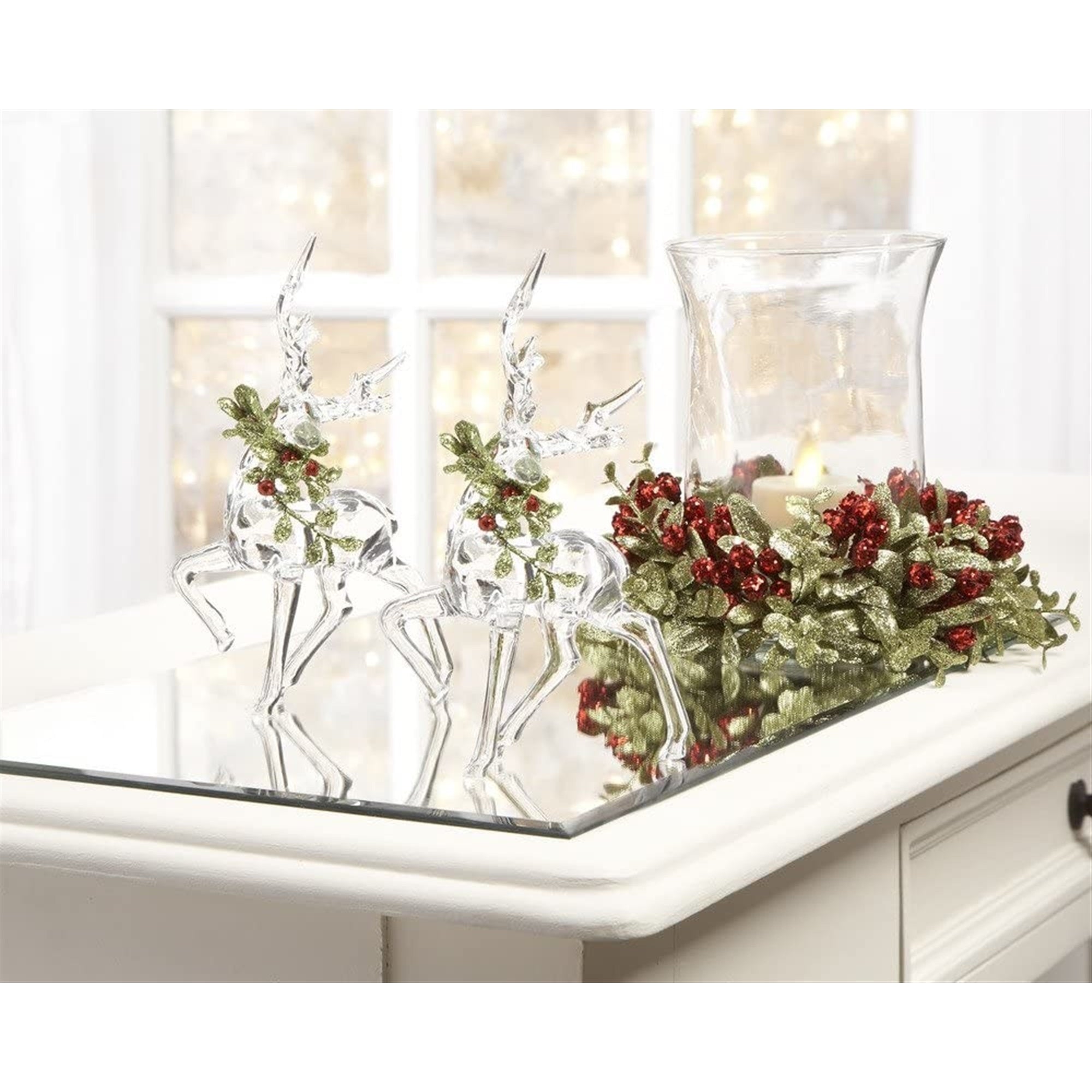 Ganz Kissing Krystals Mistletoe Reindeer Figurine – Acrylic Crystal-Like Décor, 6.25" H