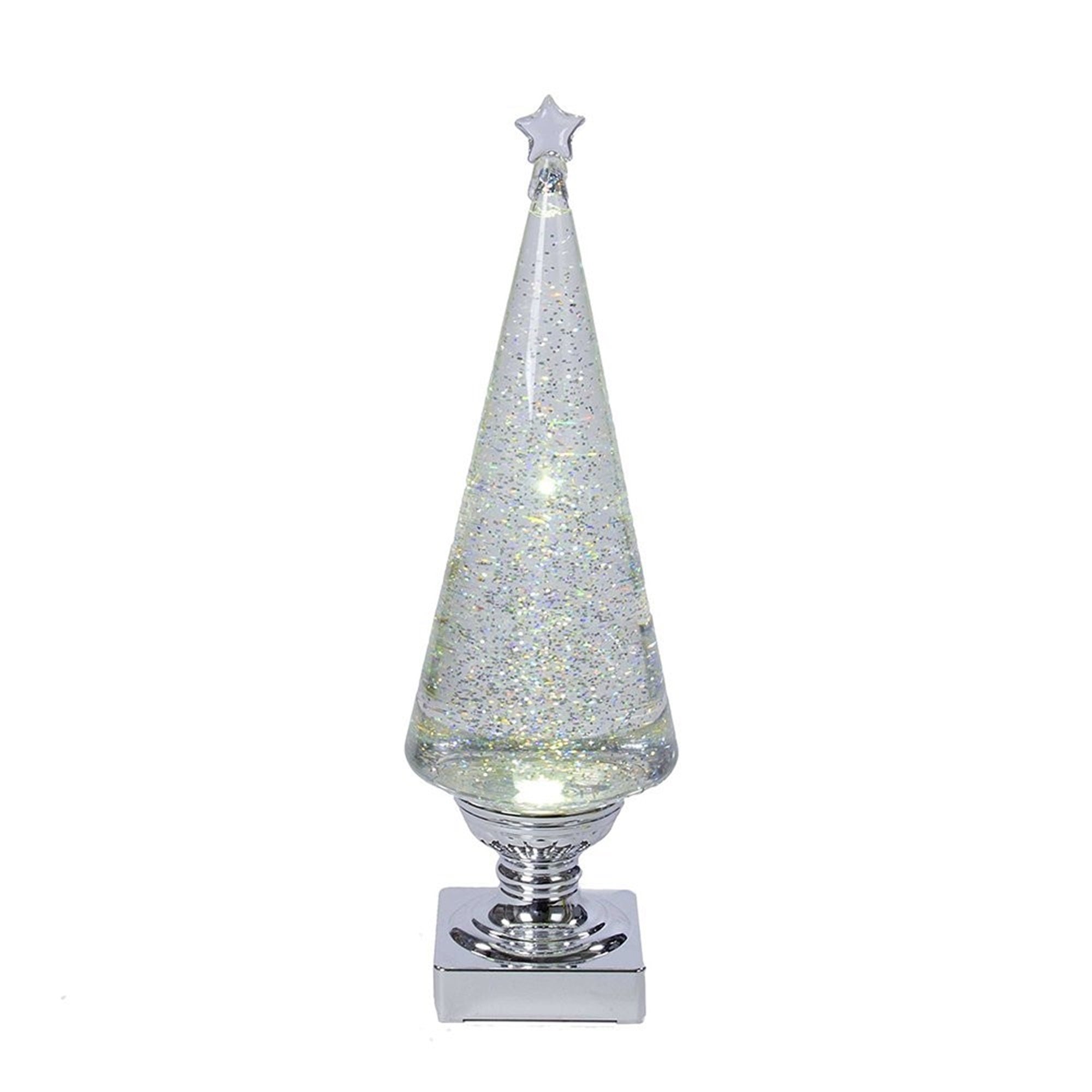Kurt Adler Indoor Battery-Operated LED Lighted Tabletop Decoration, Christmas Tree, Silver, 14"