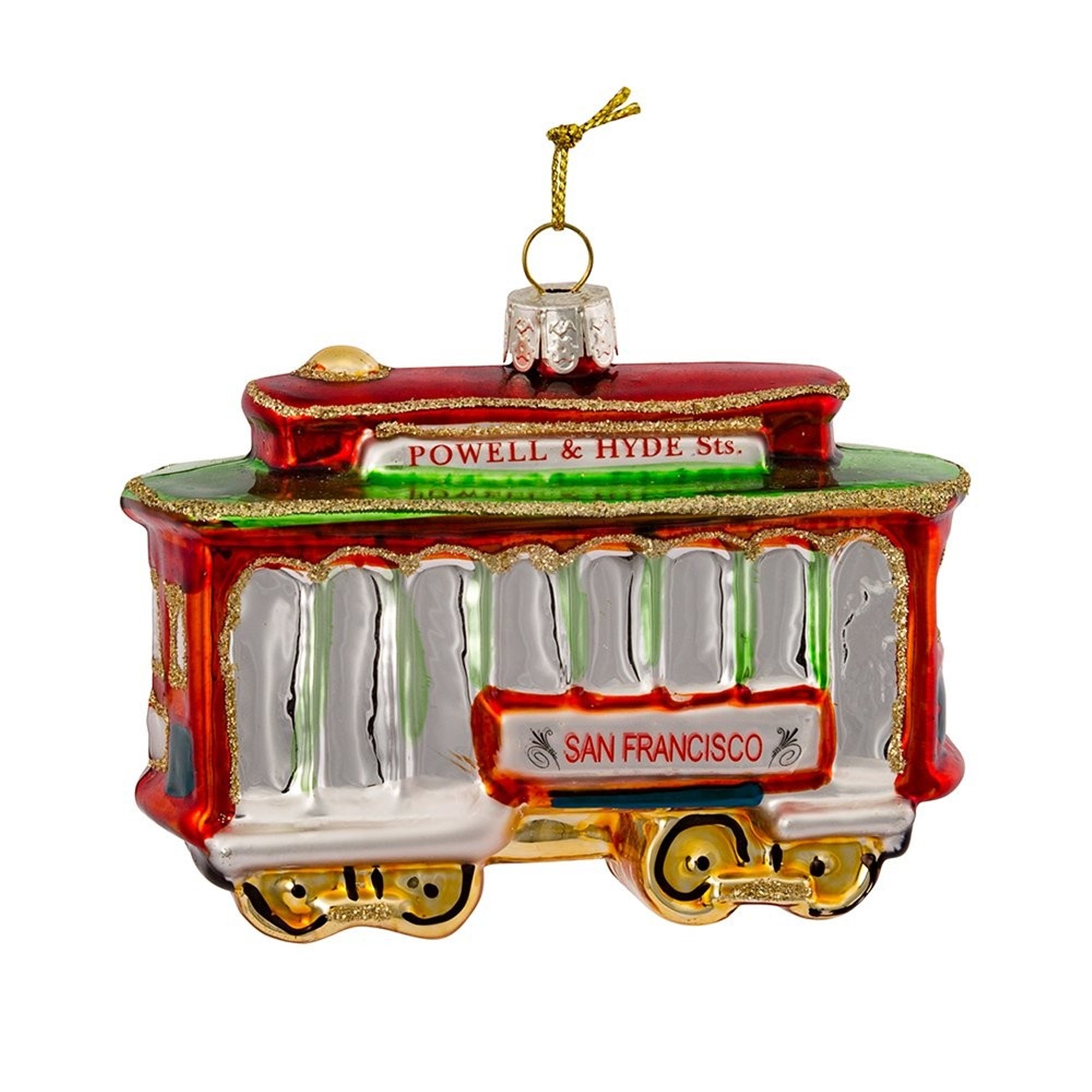 Kurt Adler Glass Ornament for Christmas Tree, San Francisco Cable Car