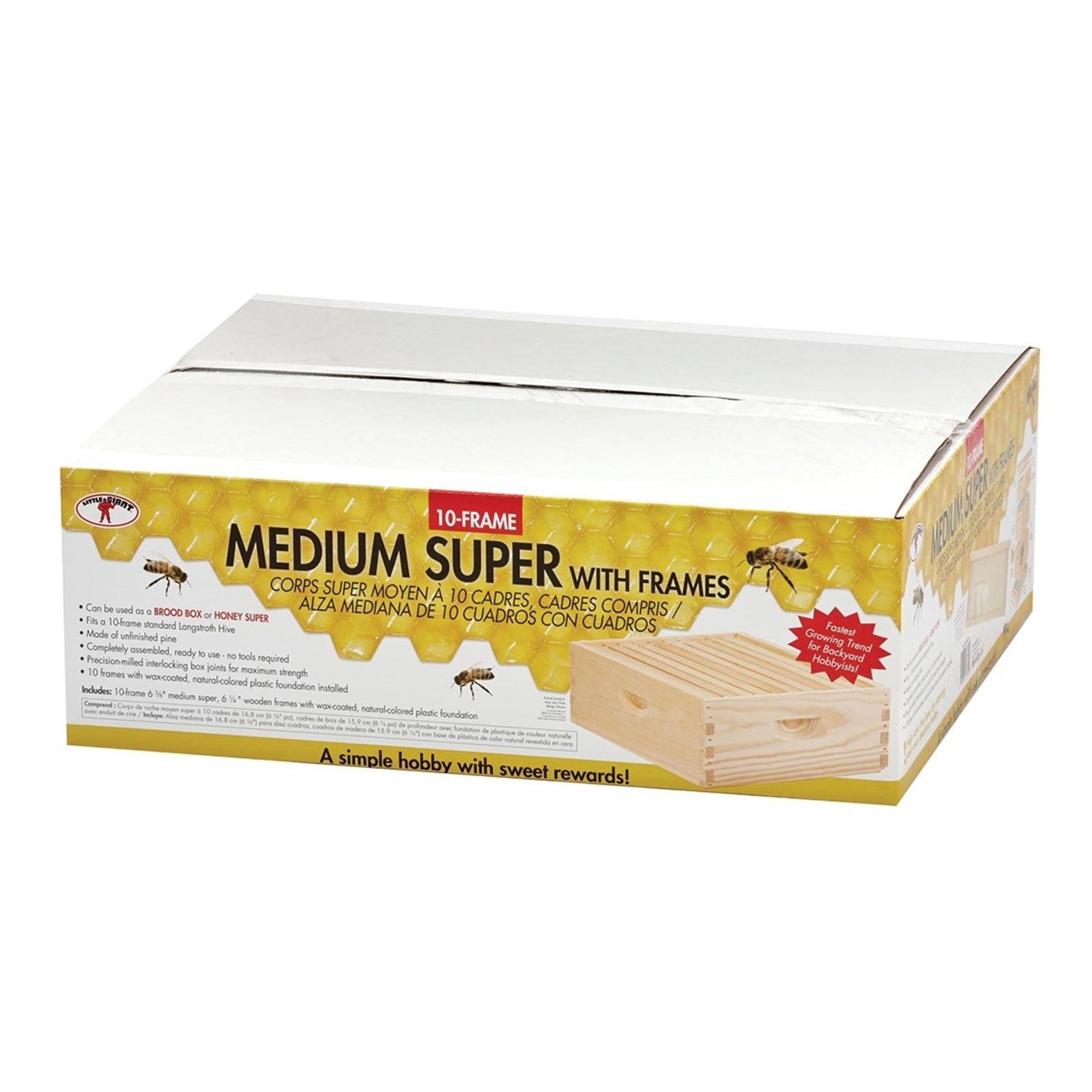 Little Giant 10-Frame Medium Super Beehive Body with Frames for Beekeeping