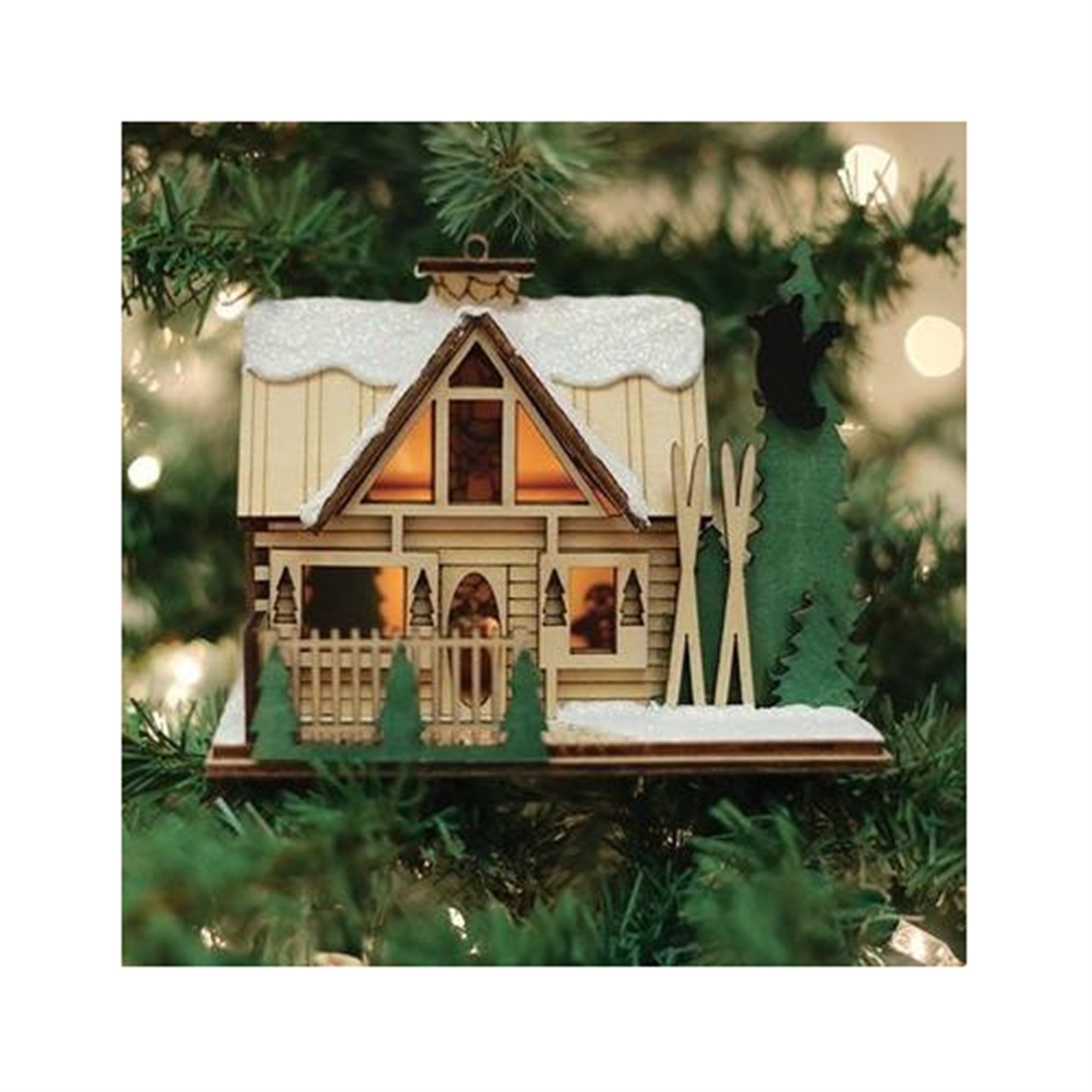 Old World Christmas Ginger Cottage Wooden Ornament for Christmas Tree, Santa's Ski Lodge