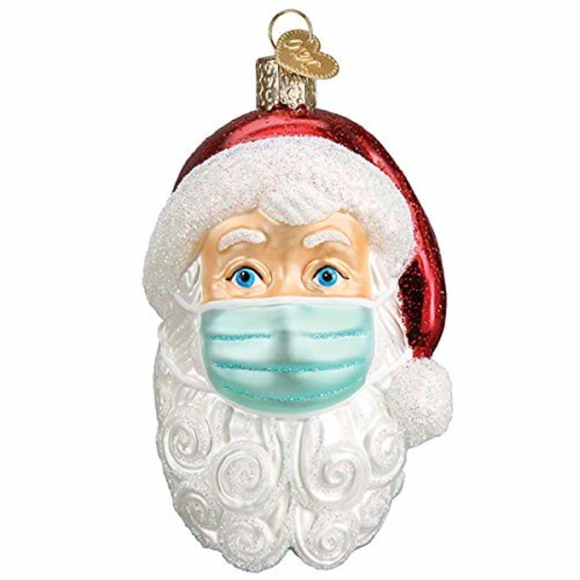 Old World Christmas Blown Glass Ornament for Christmas Tree, Santa with Face Mask
