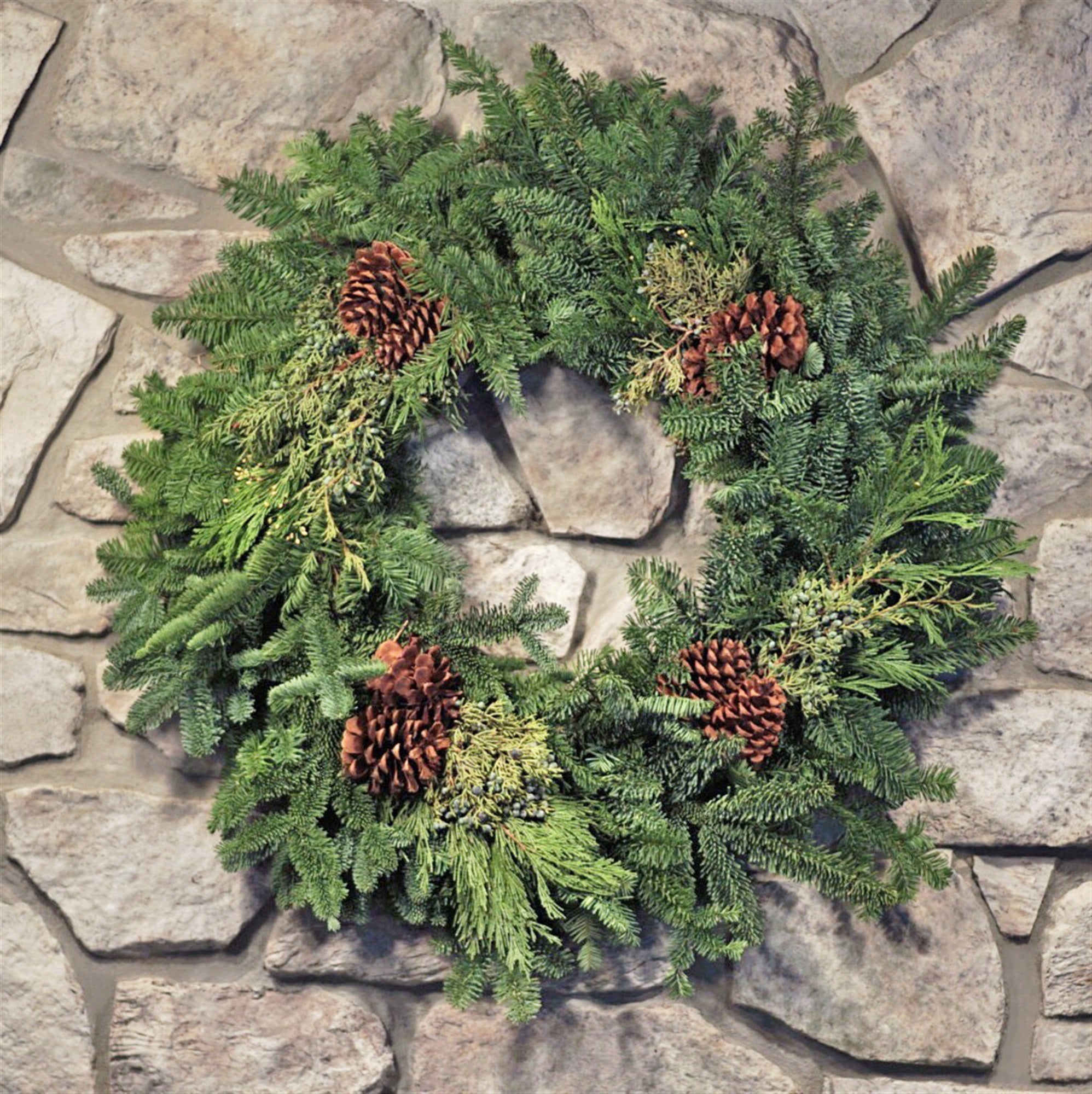 Garden Elements Fresh Holiday Evergreen Wreath – Lush Mixed Noble Greens with Pinecone Accents, 30"