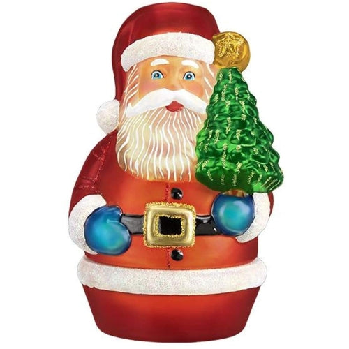 Old World Christmas Glass Tabletop Figurine, Santa Holding Tree Tea Light Candle Holder, 6.5"