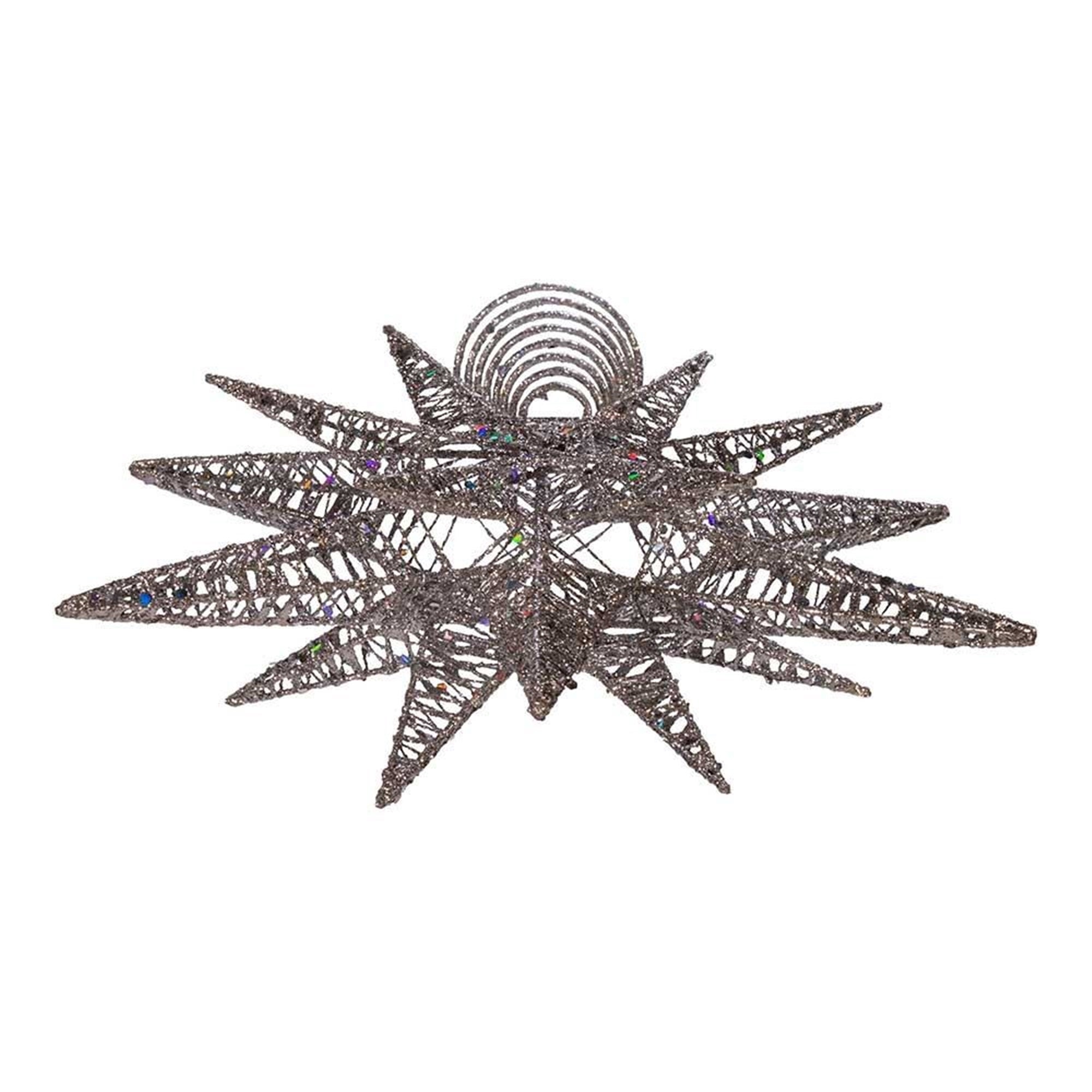 Kurt Adler Un-Lit Star Treetop, 3-D Multi-Point Design with Coil Base— Silver Glitter, 15.5"