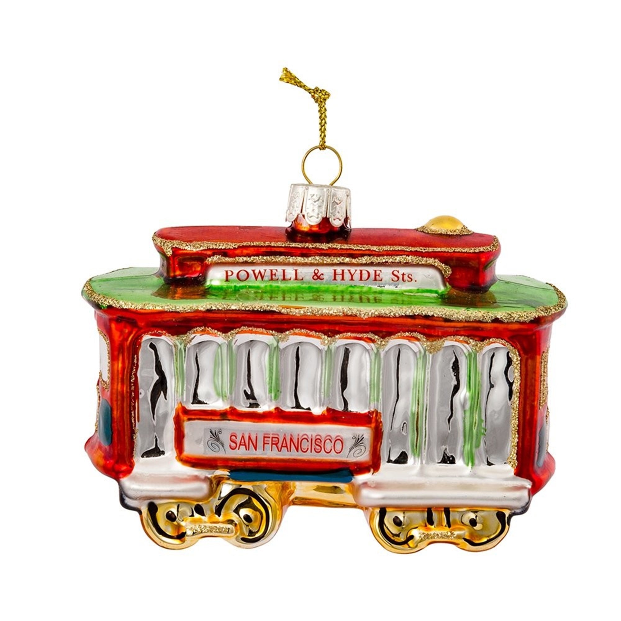 Kurt Adler Glass Ornament for Christmas Tree, San Francisco Cable Car