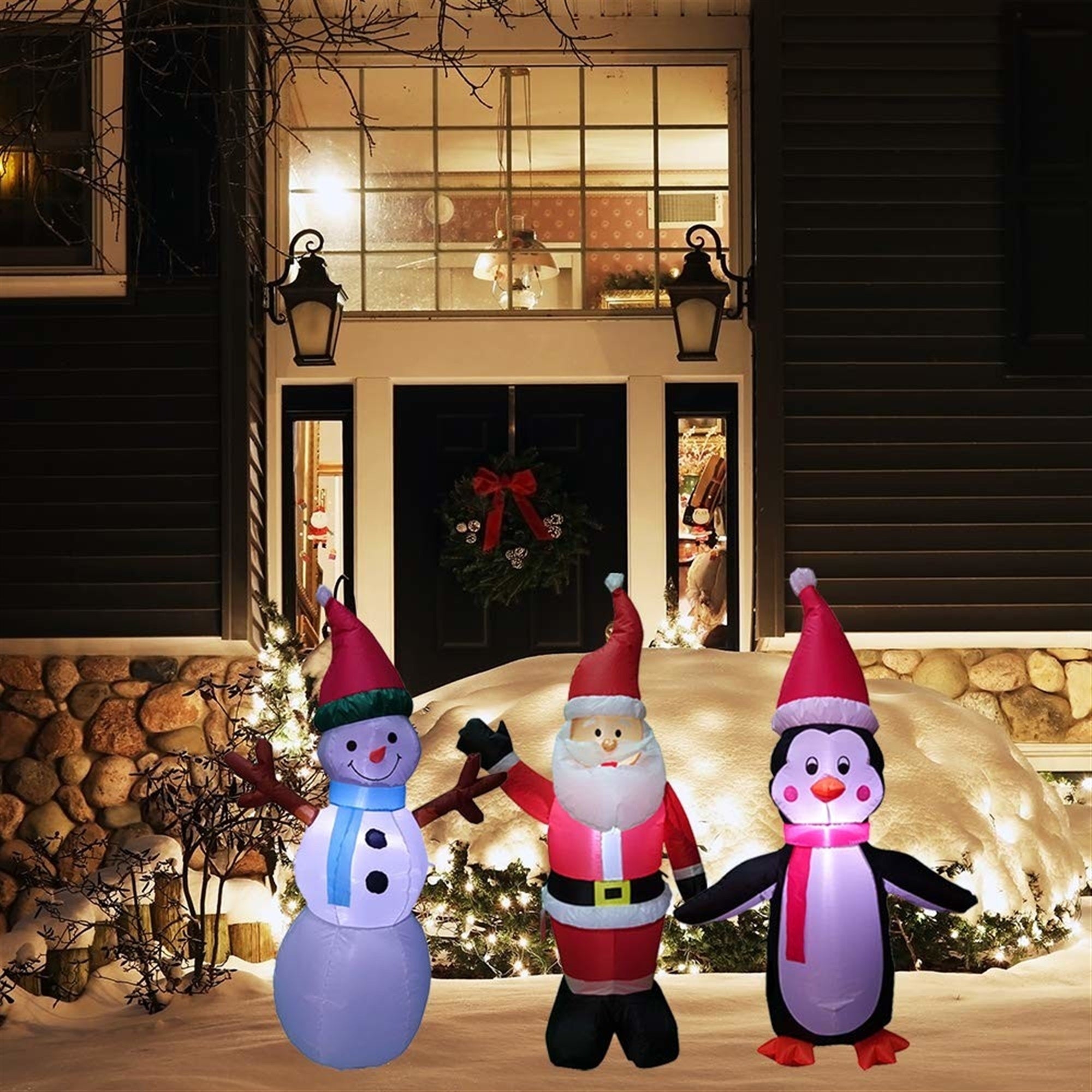 ProductWorks Candy Cane Lane Pre-Lit Nylon Inflatable Outdoor Christmas Decoration, Penguin, 7ft