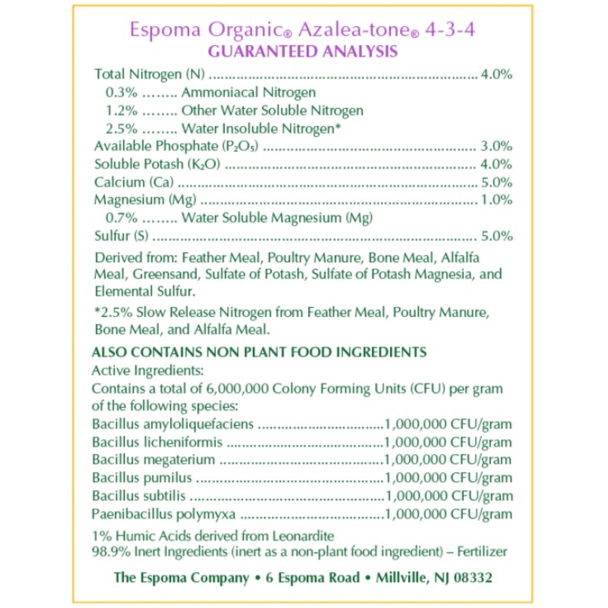 Espoma Organic Azalea-tone 4-3-4 Azalea & Rhododendron Food for Organic Gardening