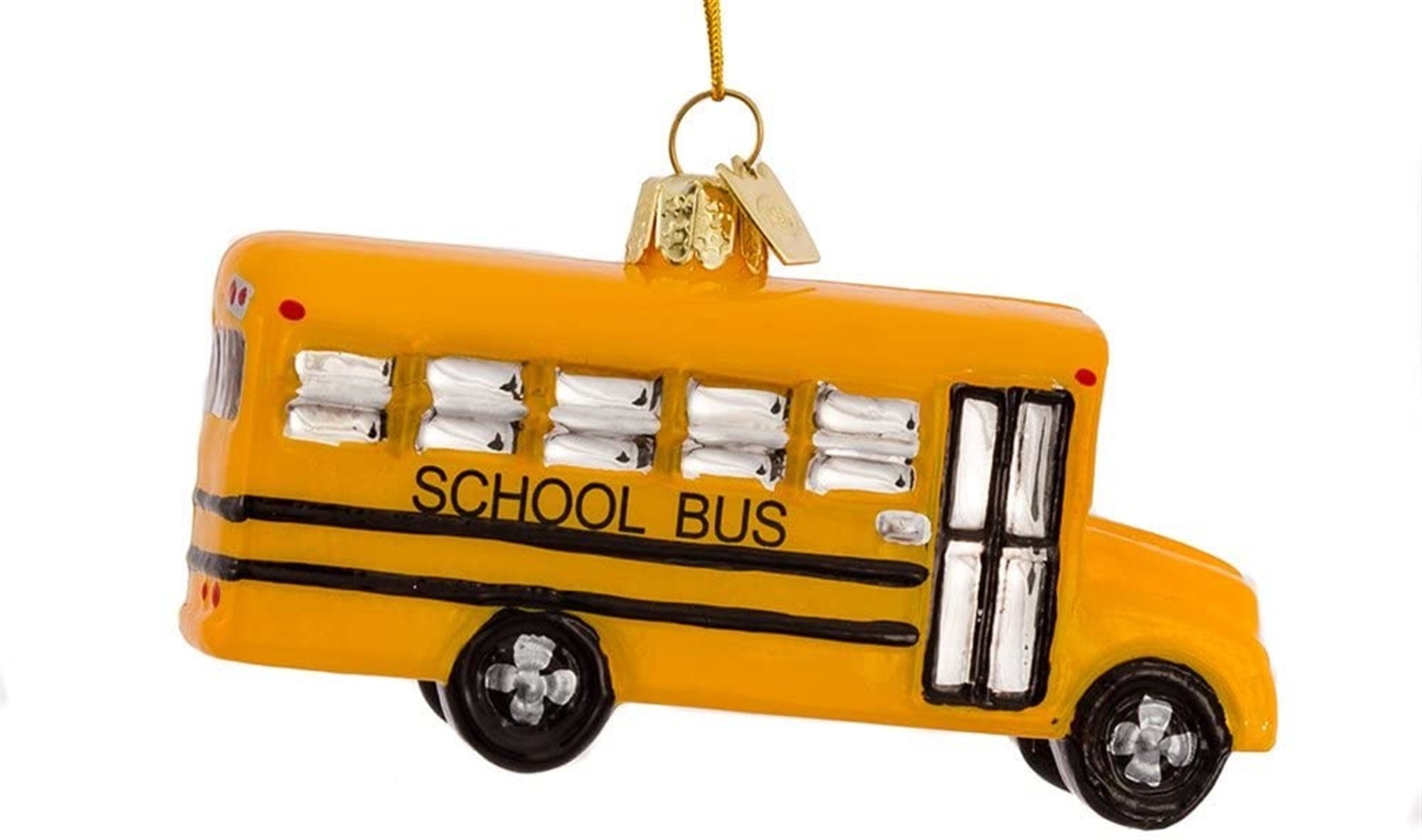Kurt Adler Noble Gems Glass Ornament for Christmas Tree, Yellow School Bus