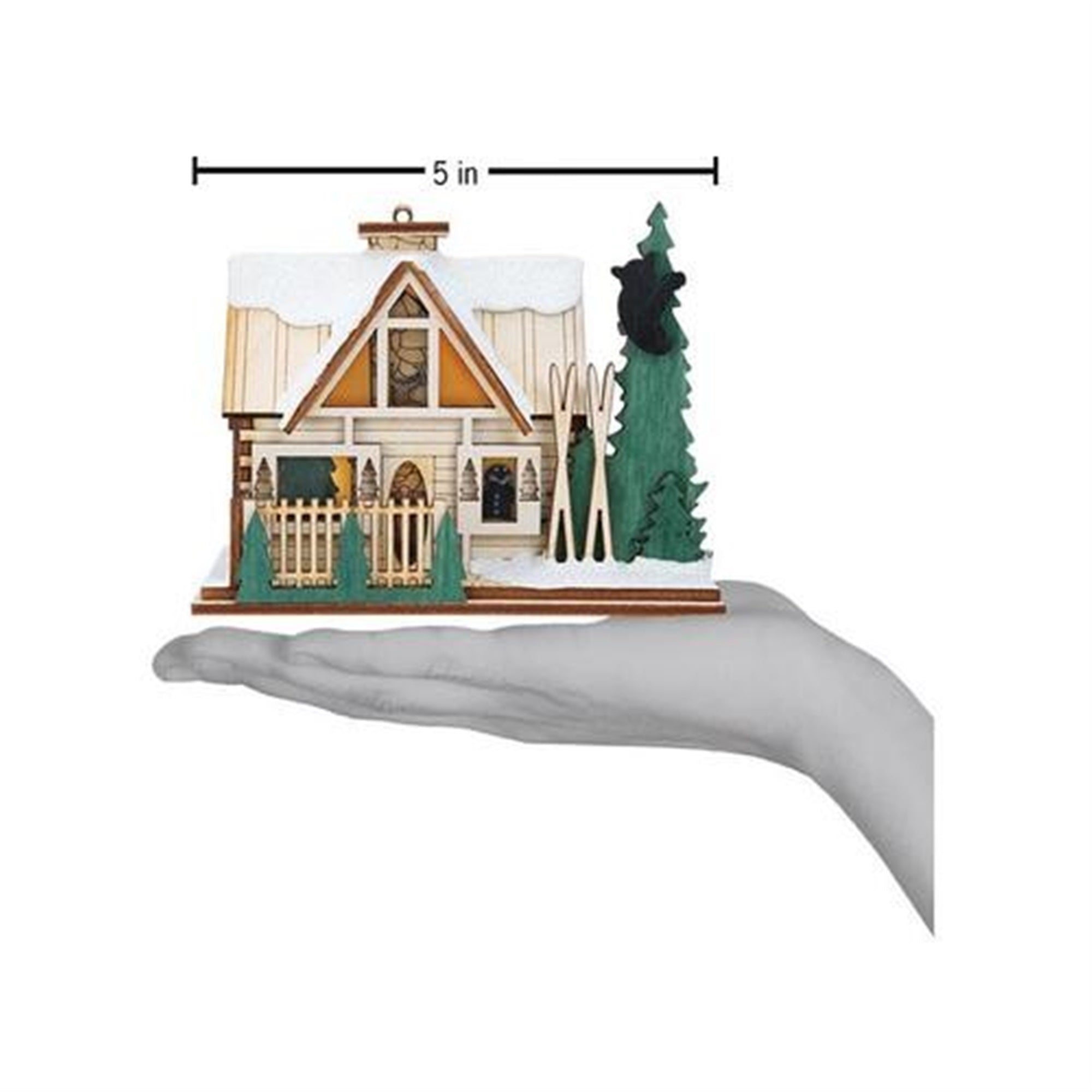 Old World Christmas Ginger Cottage Wooden Ornament for Christmas Tree, Santa's Ski Lodge
