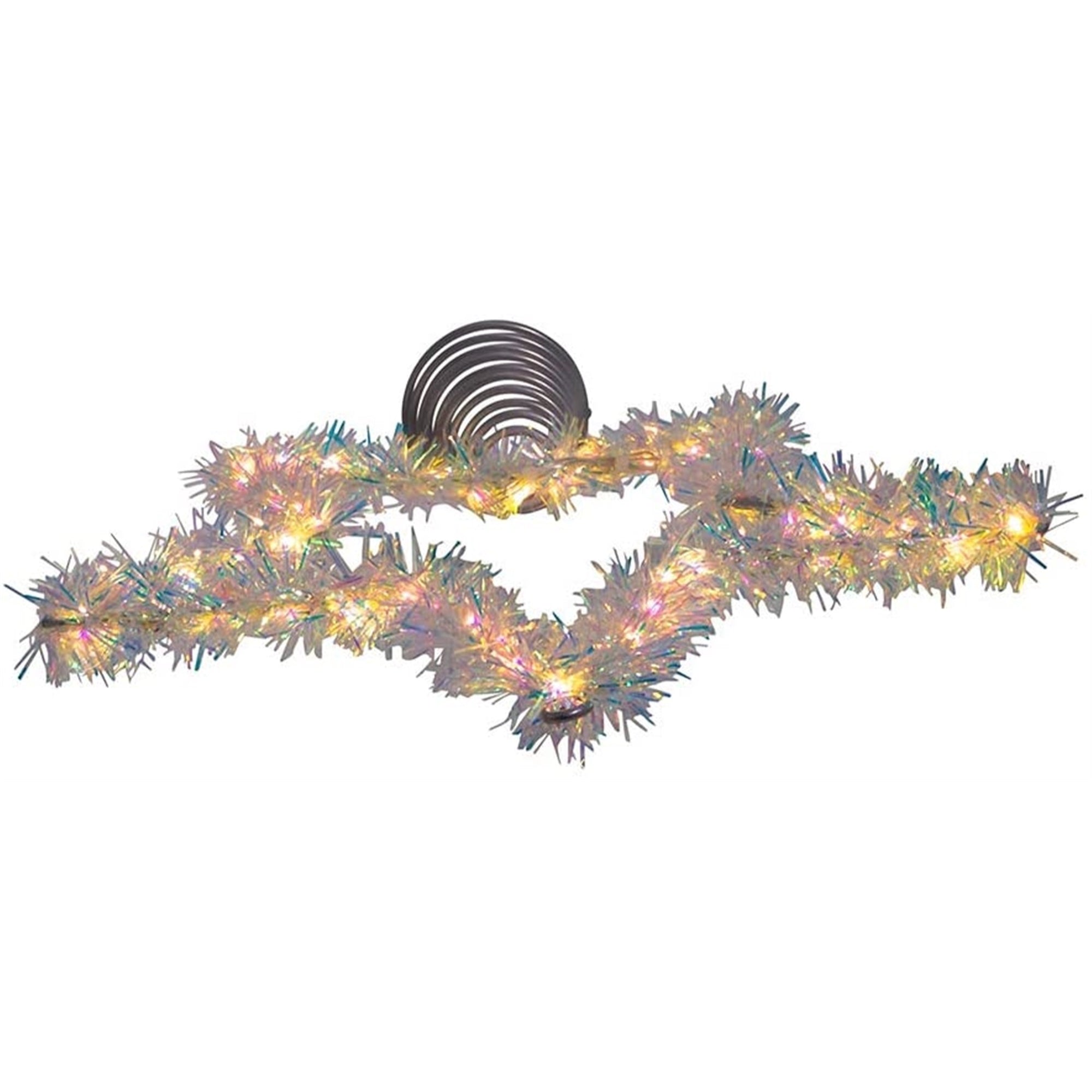 Kurt Adler Lighted Tinsel StarTree Topper with Warm White LED Lights, Silver, 12"