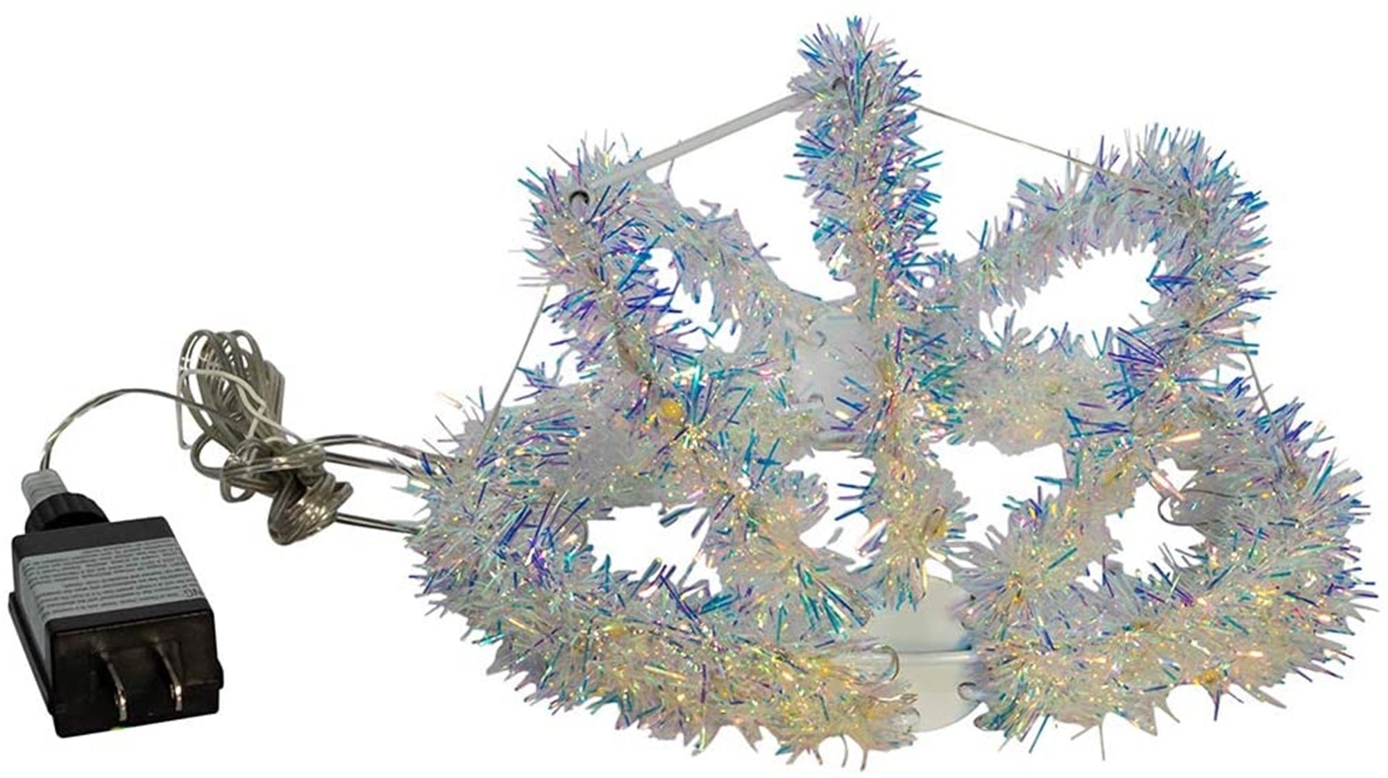 Kurt Adler Metal Fordable Tinsel Sphere, 64 Warm White LED Lights, Silver, 8"