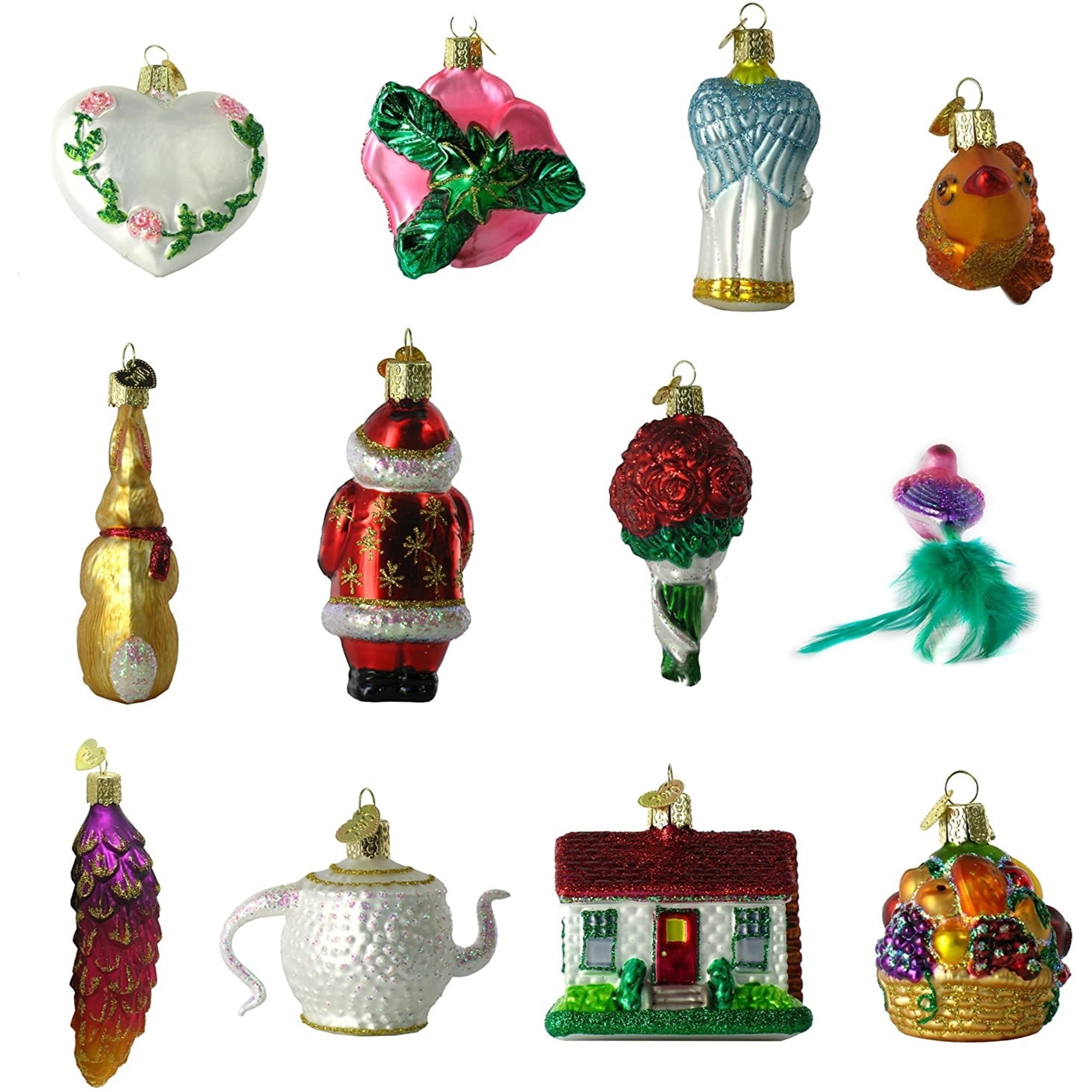Old World Christmas Blown Glass Ornament for Christmas Tree, Bride's Collection in Lined Keepsake Box (12-Piece Set)