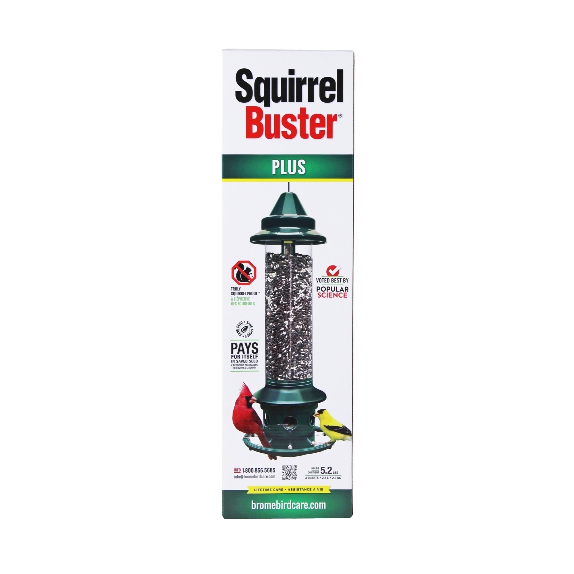 Brome Squirrel Buster Plus Wild Bird Feeder with Cardinal Perch Ring, 5lb Seed Capacity