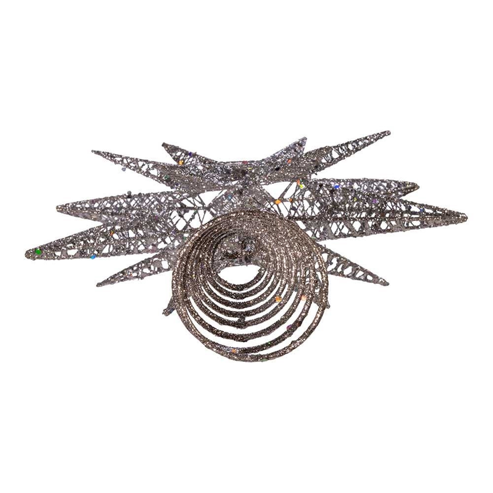 Kurt Adler Un-Lit Star Treetop, 3-D Multi-Point Design with Coil Base— Silver Glitter, 15.5"