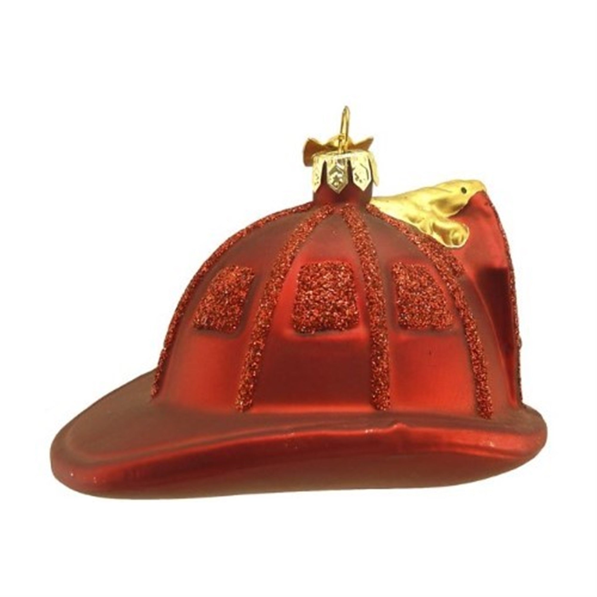 Kurt Adler Noble Gems Glass Ornament for Christmas Tree, Red Firefighter Helmet