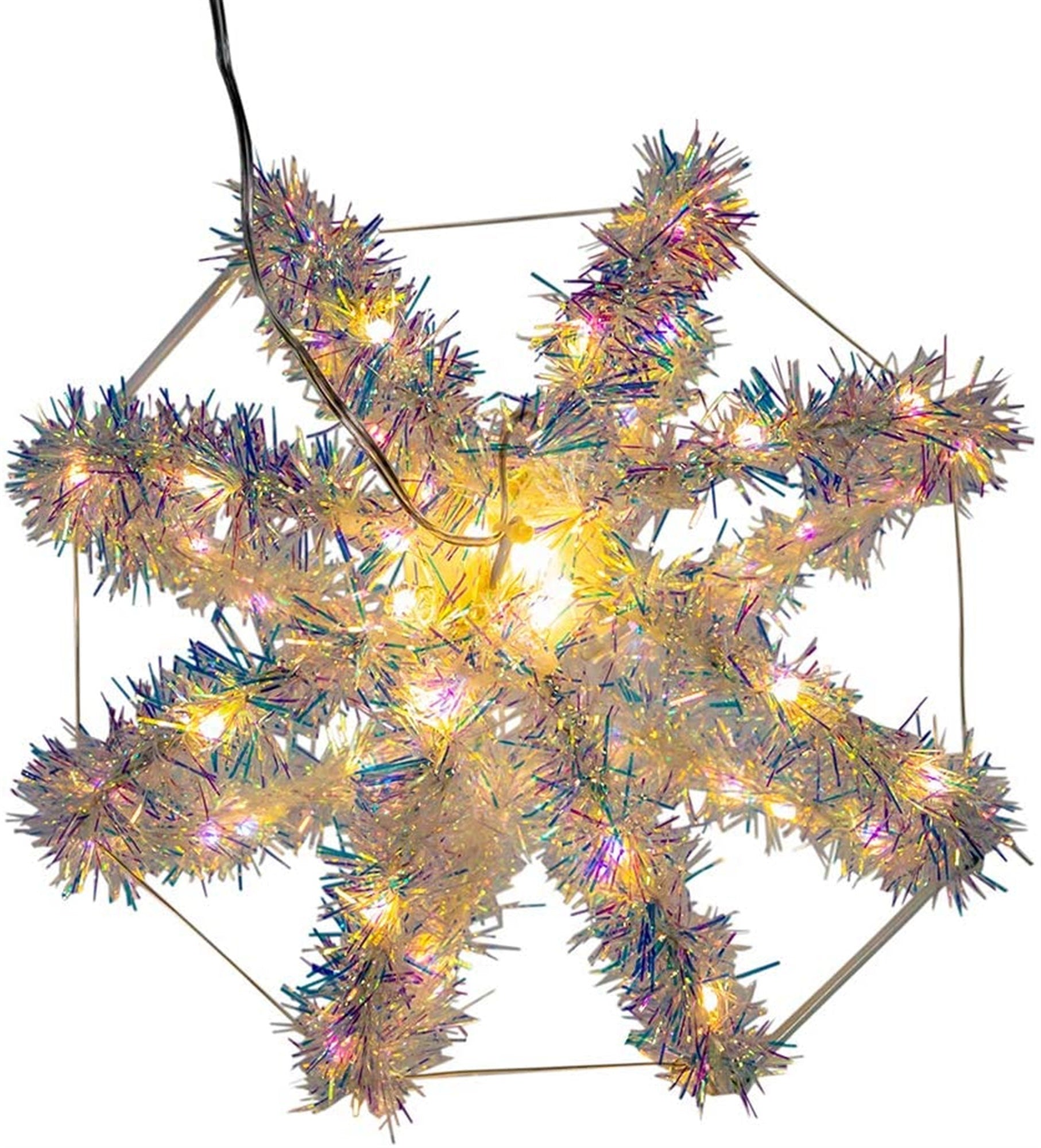 Kurt Adler Metal Fordable Tinsel Sphere, 64 Warm White LED Lights, Silver, 8"