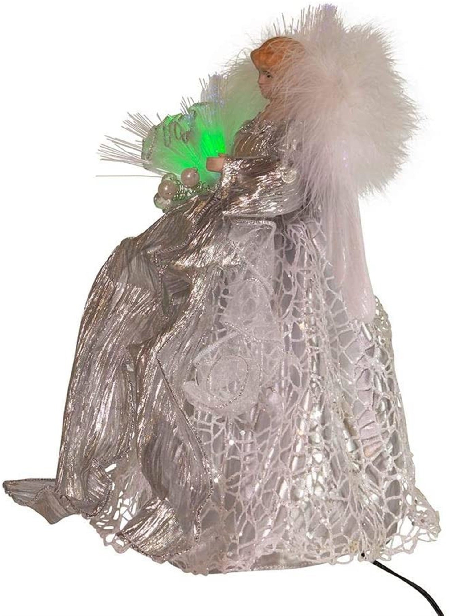 Kurt S. Adler Fiber Optic LED Silver Angel Treetop Tree Topper, 12