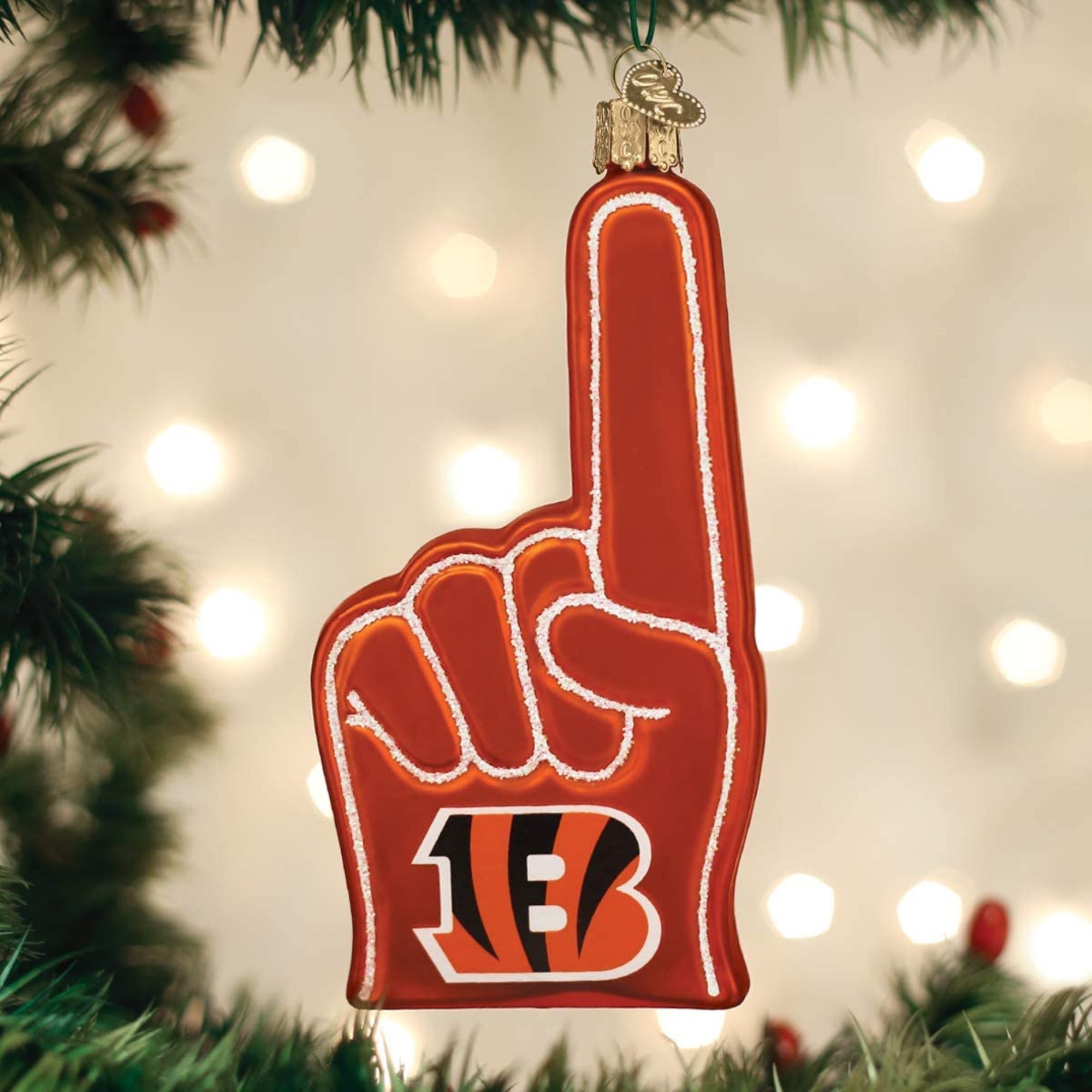 Old World Christmas Blown Glass Ornament for Christmas Tree, Cincinnati Bengals Foam Finger