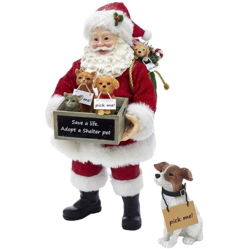 Kurt Adler Fabriche Tabletop Christmas Figurine, Adopt-A-Pet Santa with Dog, 10.5" (2-Piece Set)