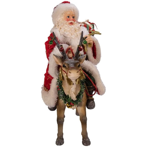 Kurt Adler Fabriche Tabletop Christmas Figurine, Santa On Reindeer, 11.5"