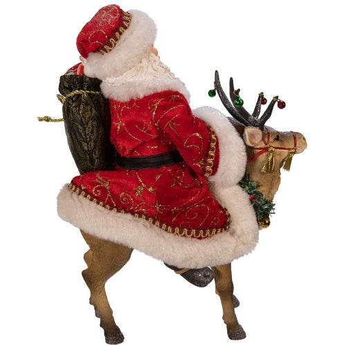 Kurt Adler Fabriche Tabletop Christmas Figurine, Santa On Reindeer, 11.5"