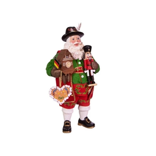 Kurt Adler Fabriche Collection, Wind-Up Musical German Santa, Plays “O Christmas Tree“ — 11"
