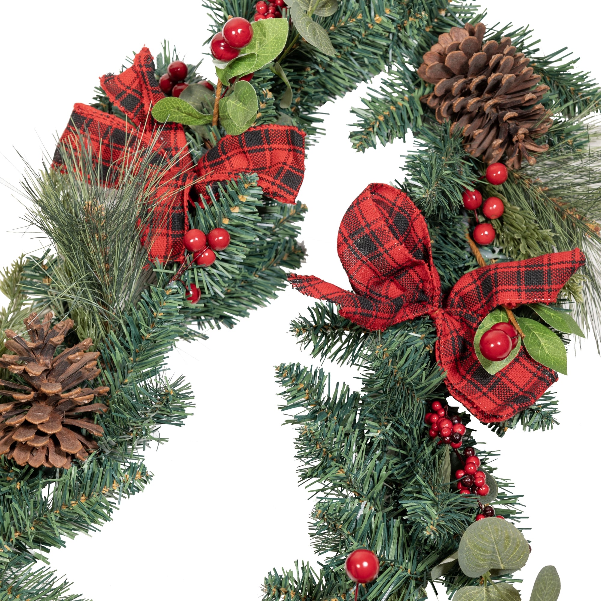 Kurt Adler Berries and Pinecone Ribbon Christmas Garland, Green, 6ft