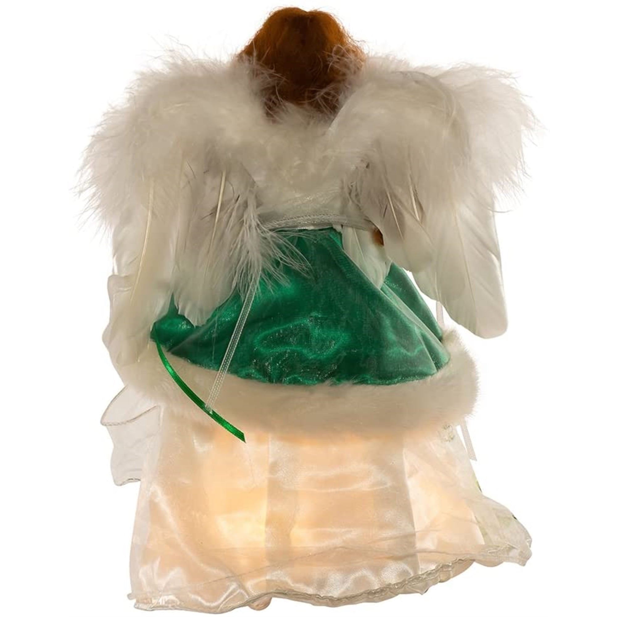 Kurt Adler 10-Light Treetop, Irish Angel in Ivory Shamrock Gown & Green Velvet Coat, 12"