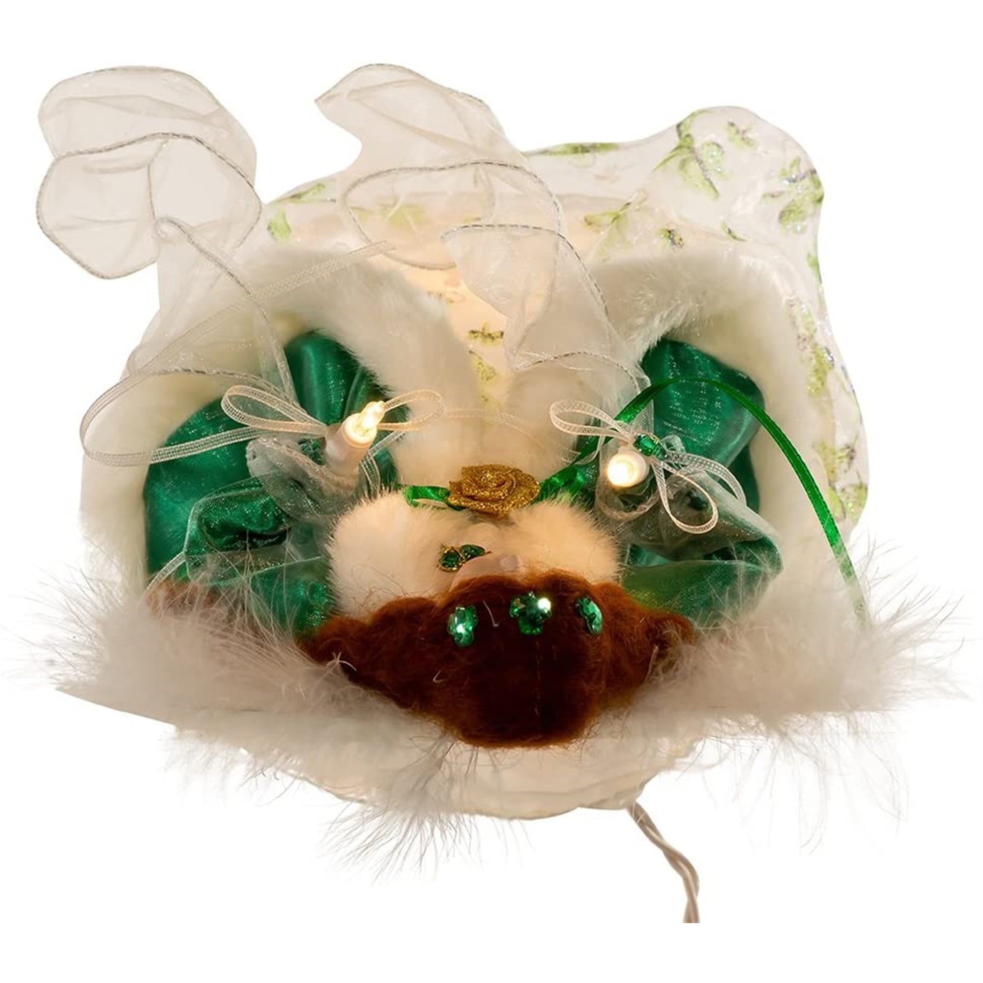 Kurt Adler 10-Light Treetop, Irish Angel in Ivory Shamrock Gown & Green Velvet Coat, 12"