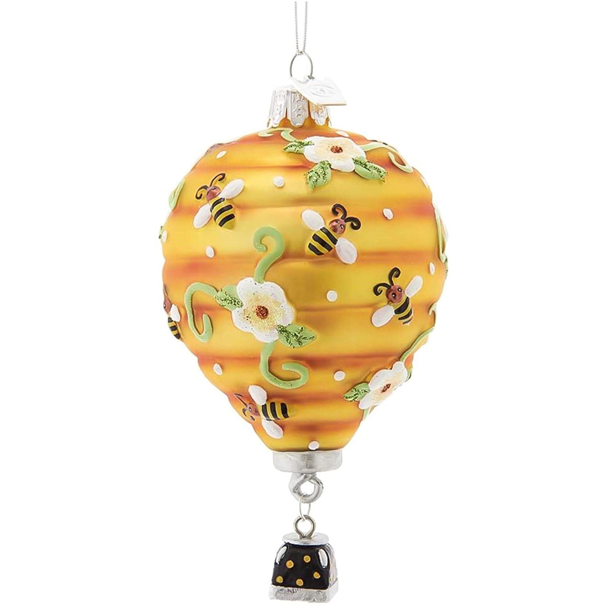 Kurt Adler Noble Gems Hot Air Balloon With Bees Glass Ornament