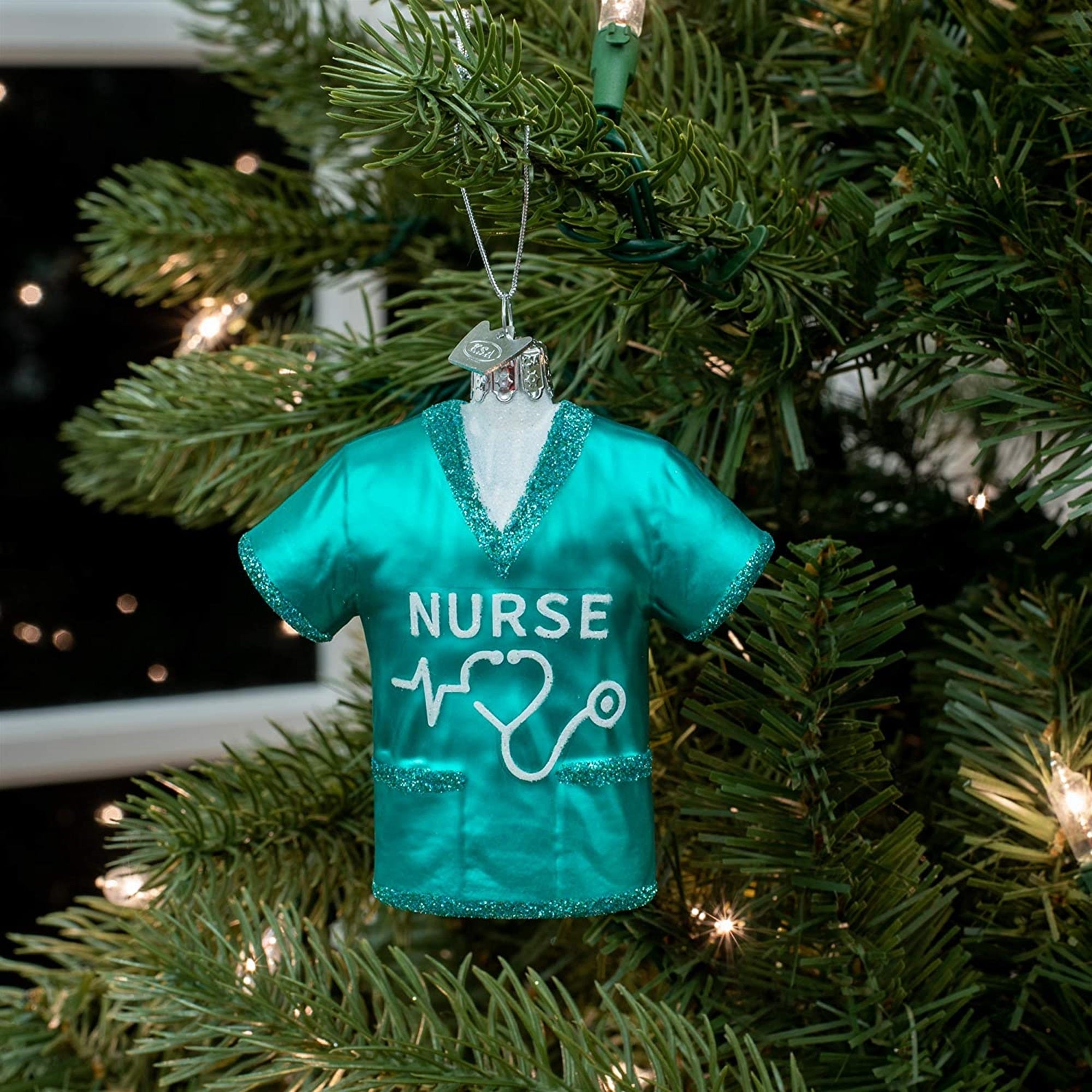 Kurt Adler Noble Gems Glass Ornament for Christmas Tree, Nurse Scrubs Shirt