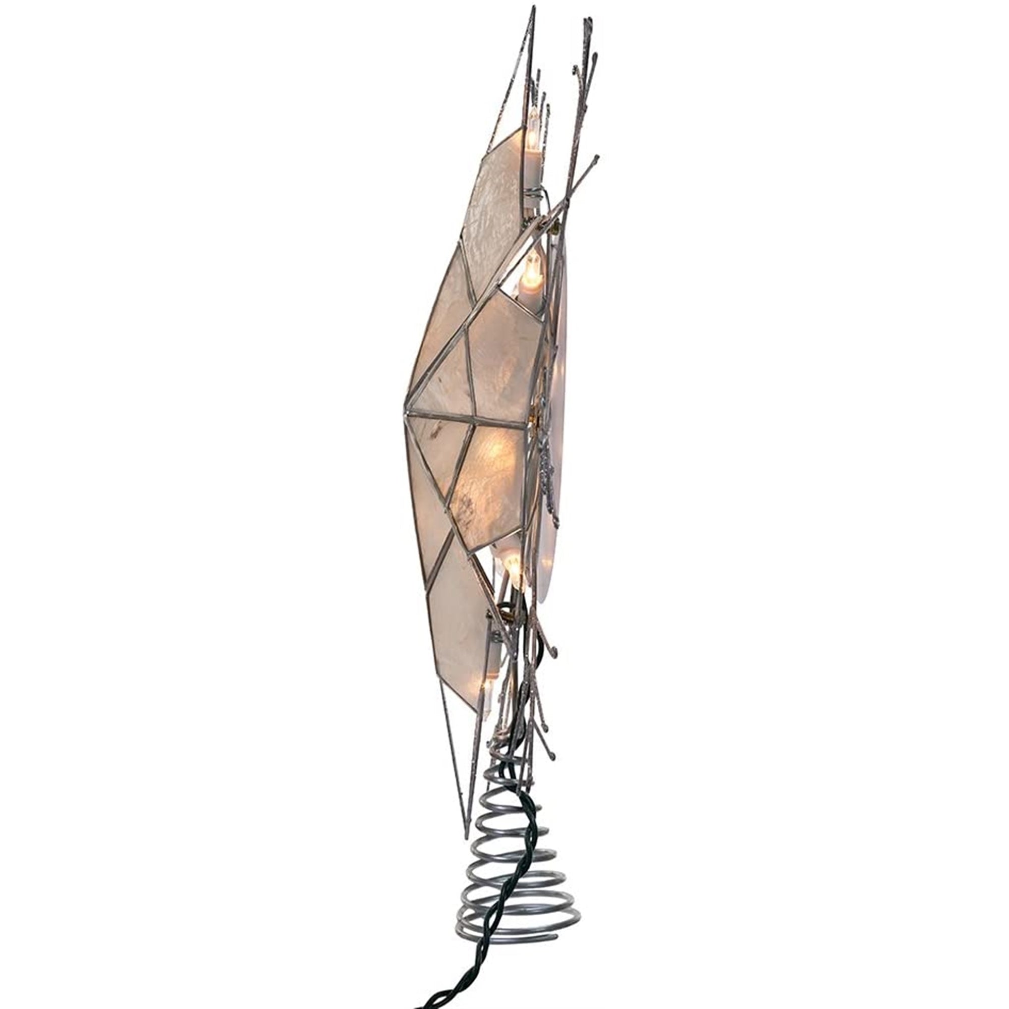 Kurt Adler Nickle Plated 6-Point Silver Glitter Capiz Star Tree Topper, 14"