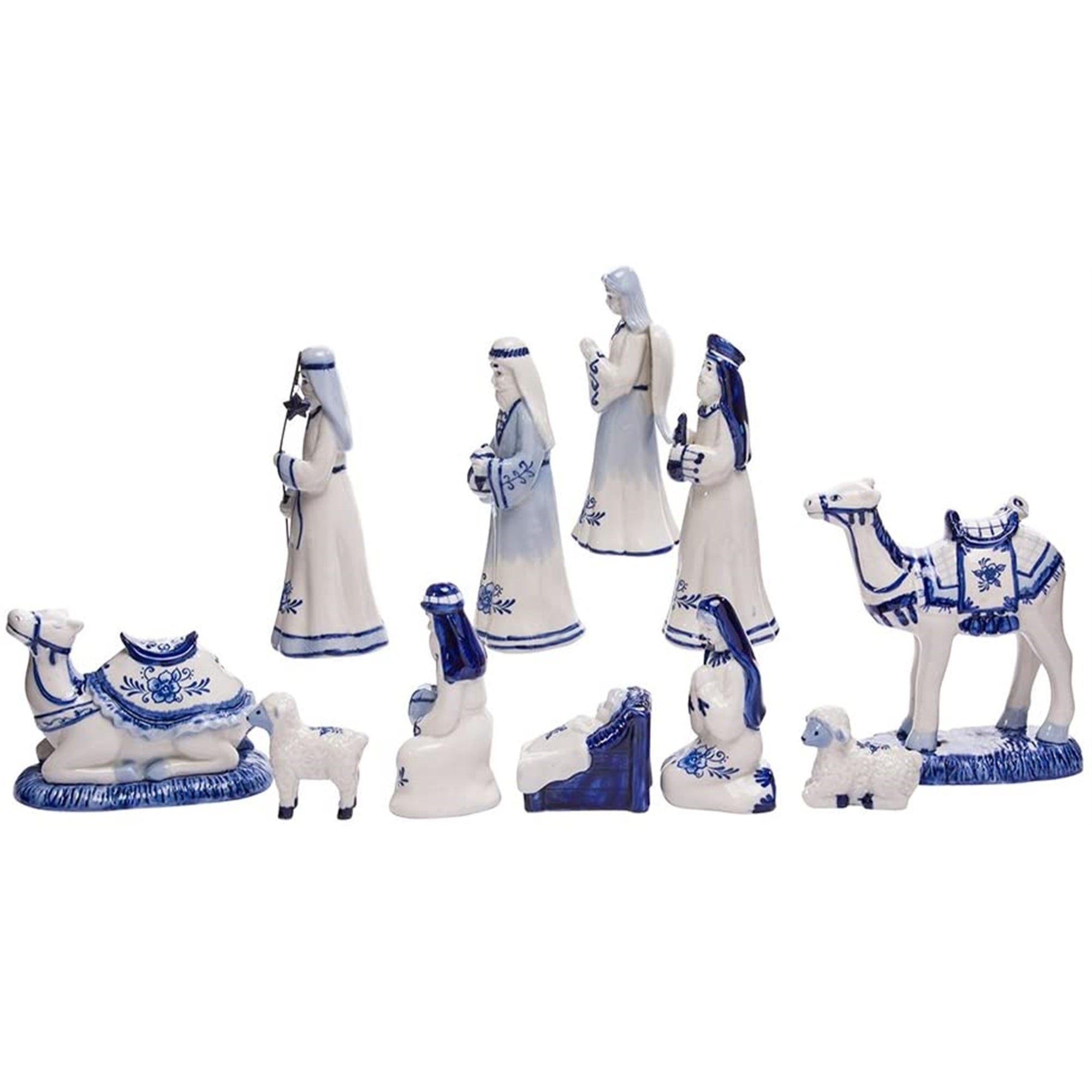 Kurt Adler Porcelain Delft Nativity Set with 11 Individual Pieces