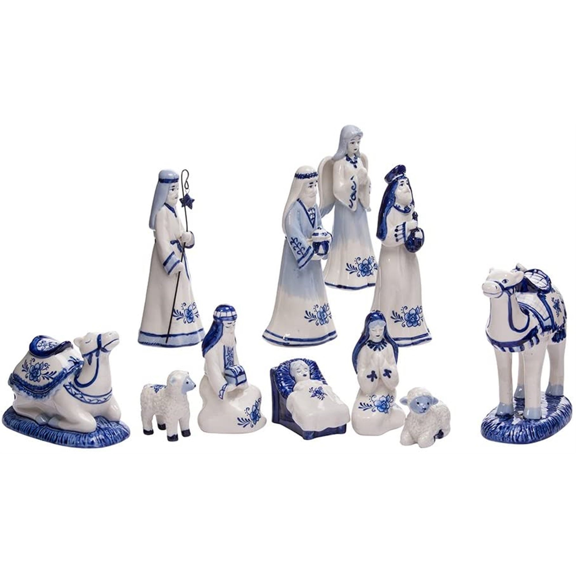 Kurt Adler Porcelain Delft Nativity Set with 11 Individual Pieces