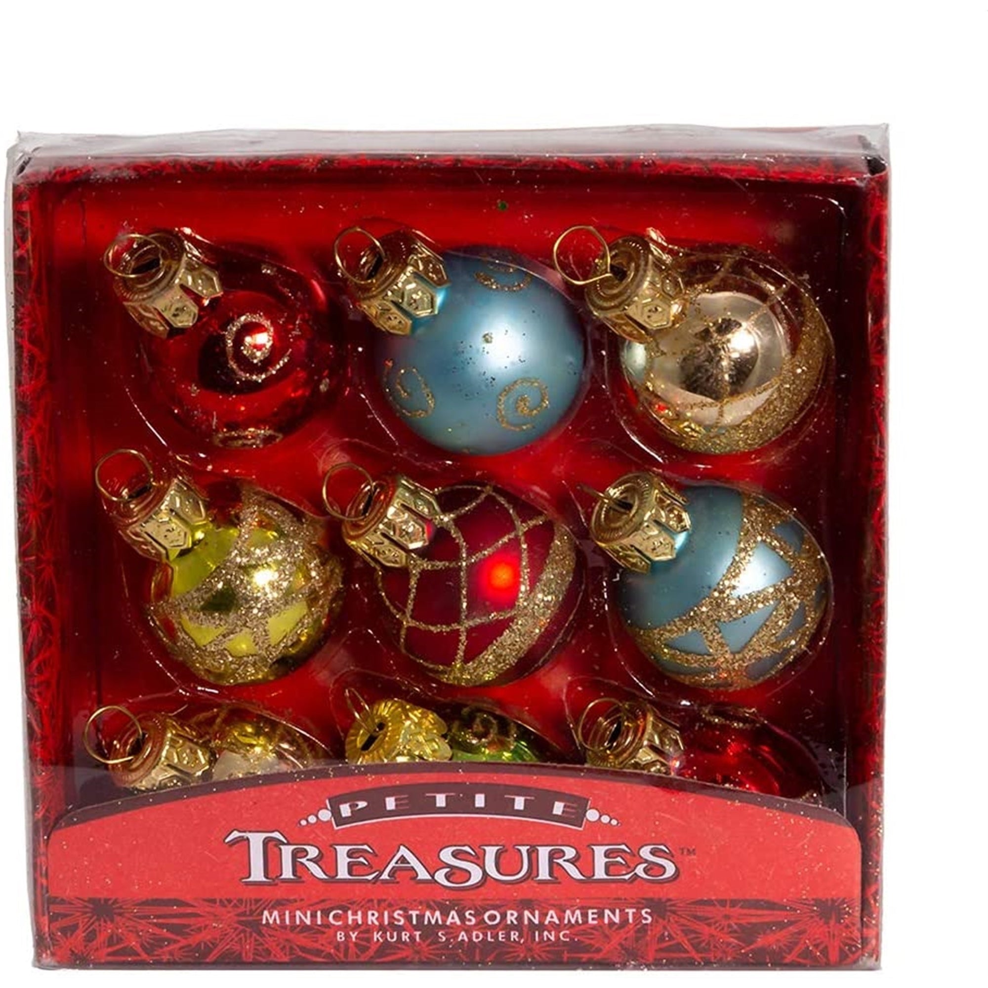Kurt Adler Petite Treasure Glass Ball Ornament Set, Multi-Color, 1" (9-Count)