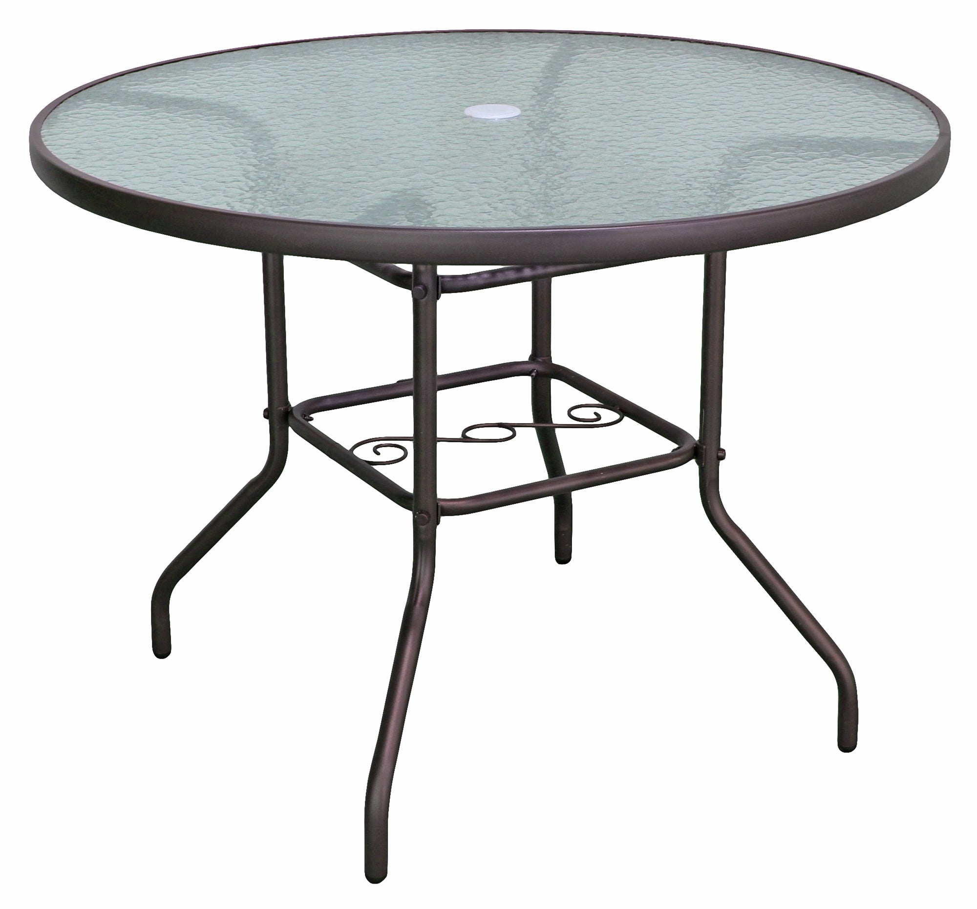 Garden Elements Outdoor Dining Table Patio Furniture, Round Steel Base and Rim with Waterwave Glass Top, Brown, 40"