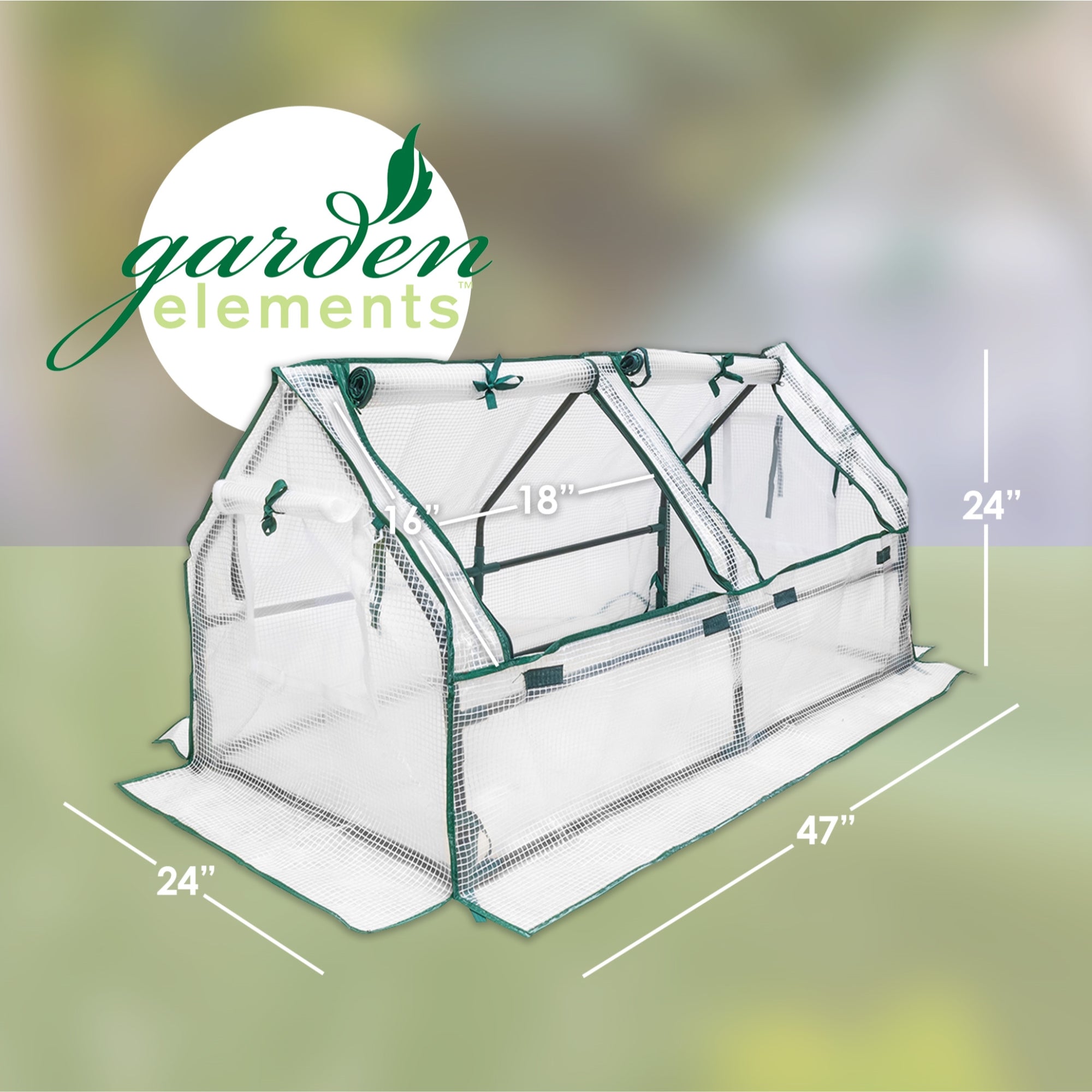 Garden Elements Indoor/Outdoor Metal Frame, Plastic Covered Angled Tunnel Greenhouse, White, Mini, 47”