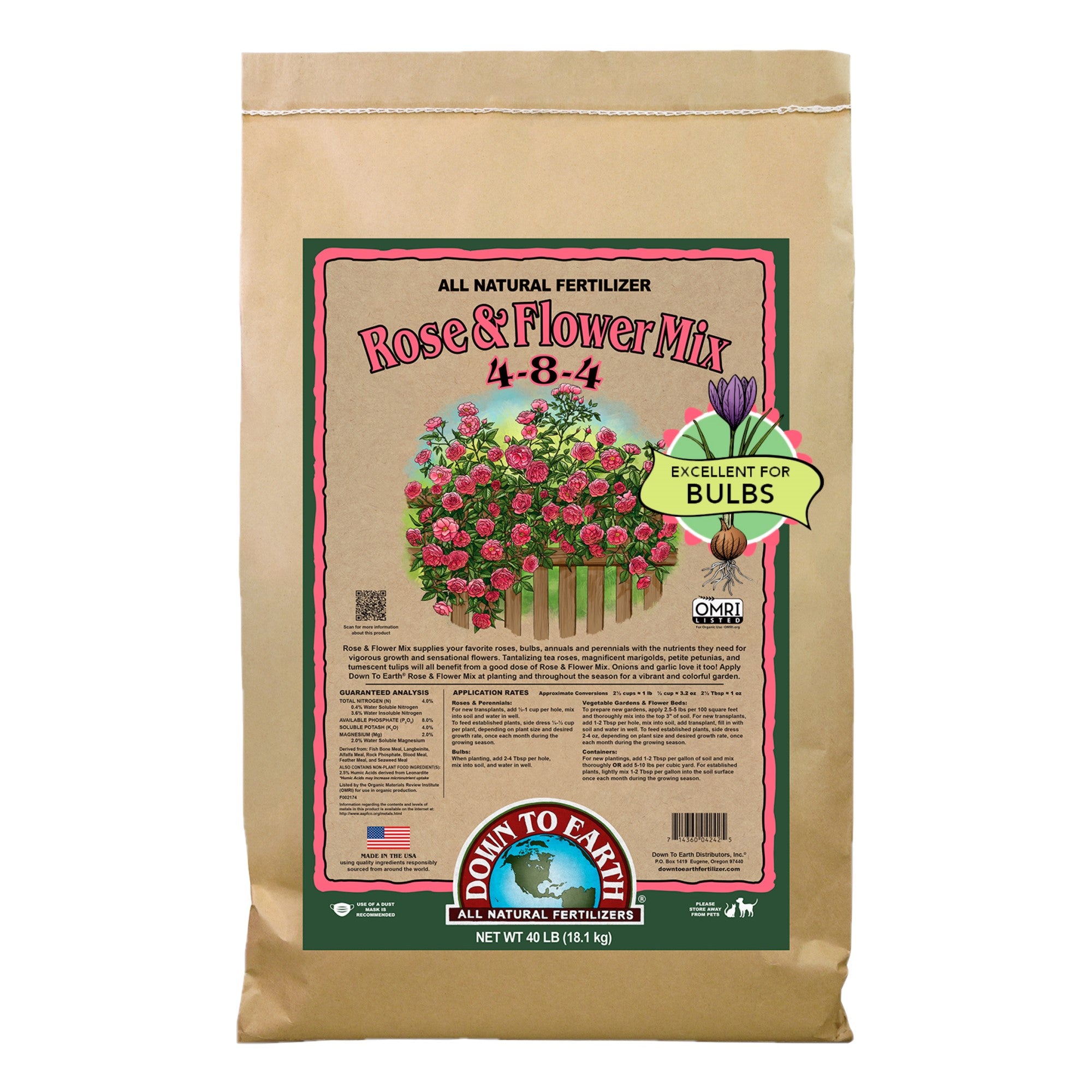 Down To Earth Organic Rose & Flower Fertilizer Mix 4-8-4