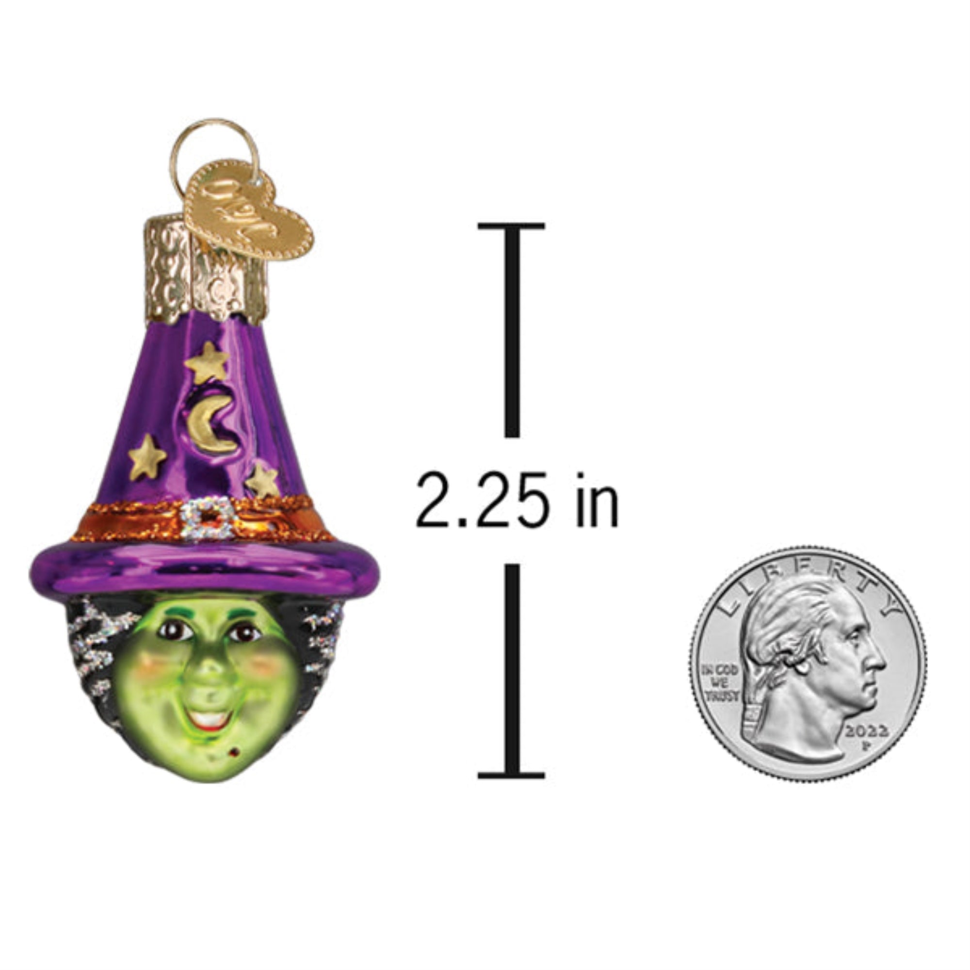 Old World Christmas Blown Glass Hanging Ornament for Halloween, Mini Witch Head (with OWC Gift Box)